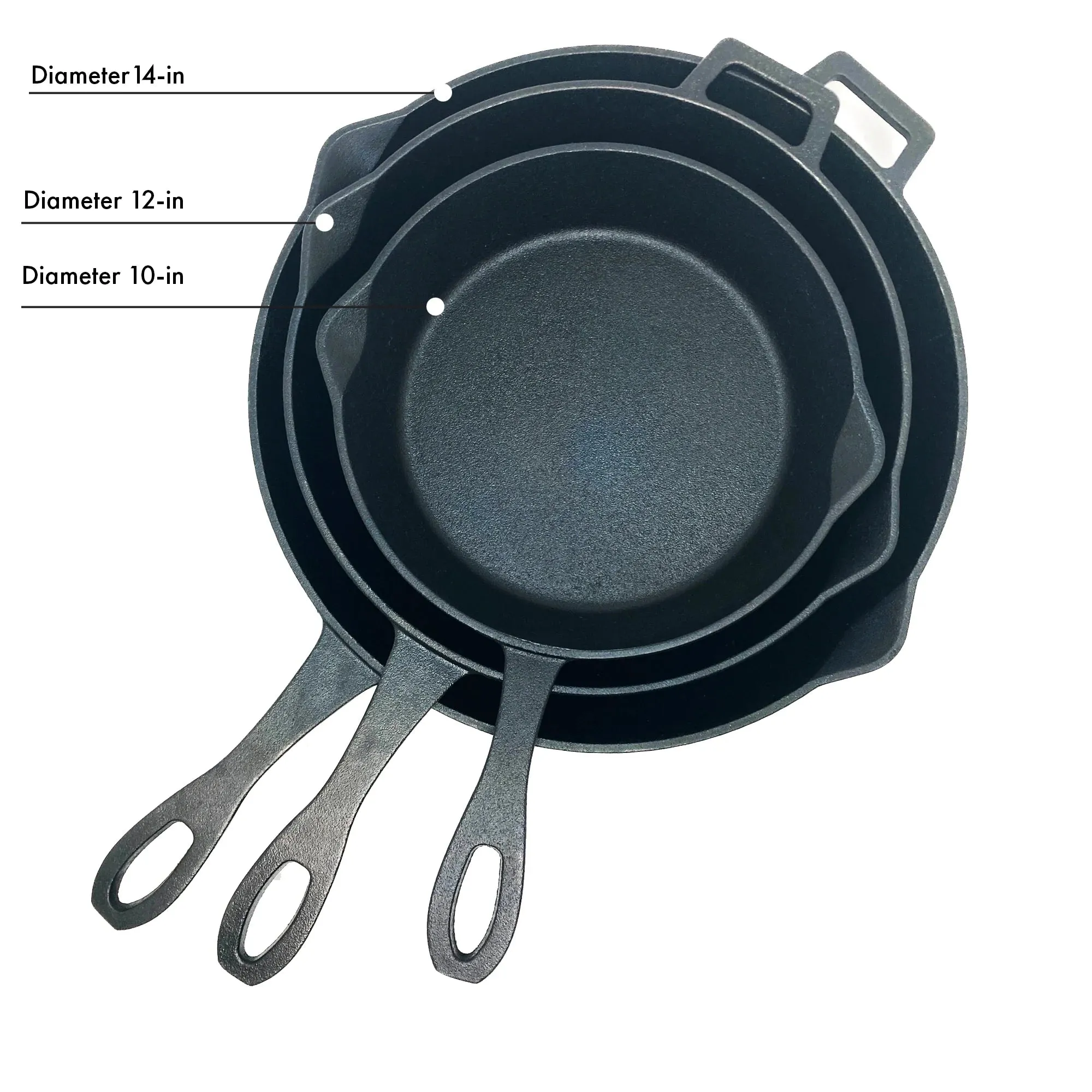 10-in, 12-in, and 14-in Cast Iron Skillet Set