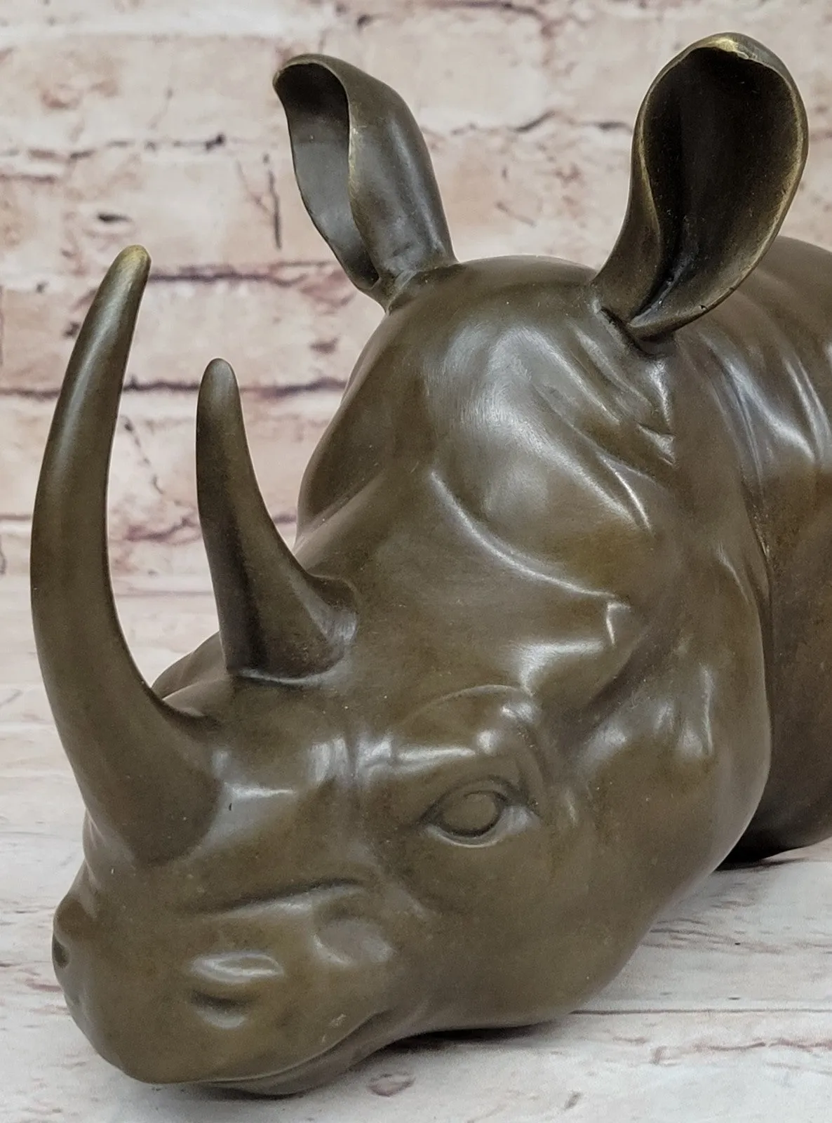 100% Bronze Sculpture Statue Rhinoceros Rhino Head Bust Art Deco Original Large