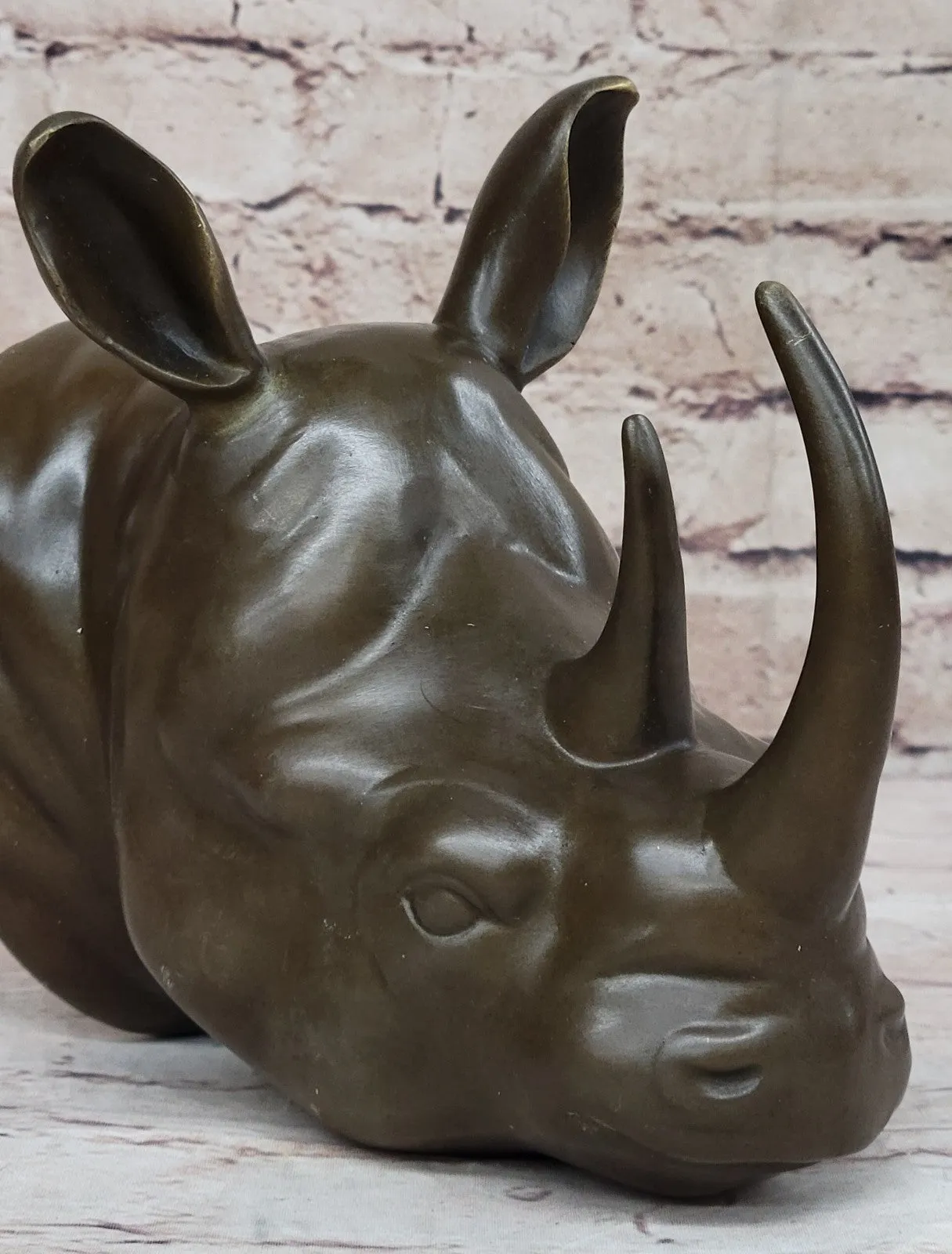 100% Bronze Sculpture Statue Rhinoceros Rhino Head Bust Art Deco Original Large