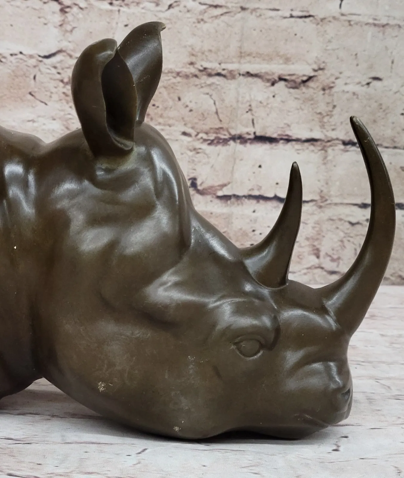 100% Bronze Sculpture Statue Rhinoceros Rhino Head Bust Art Deco Original Large