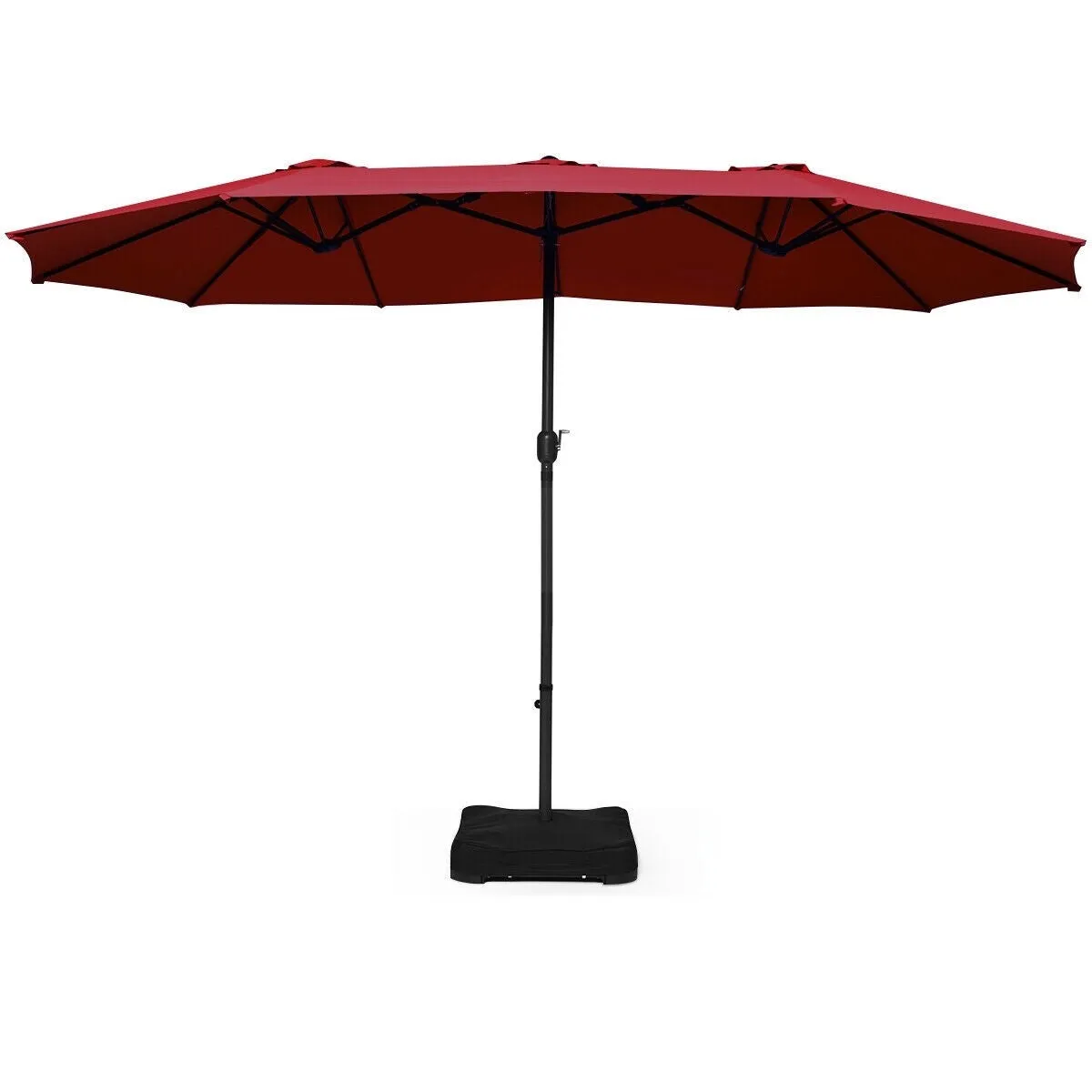 15 Ft. Extra Large Patio Double Sided Umbrella with Crank and Base - Burgundy