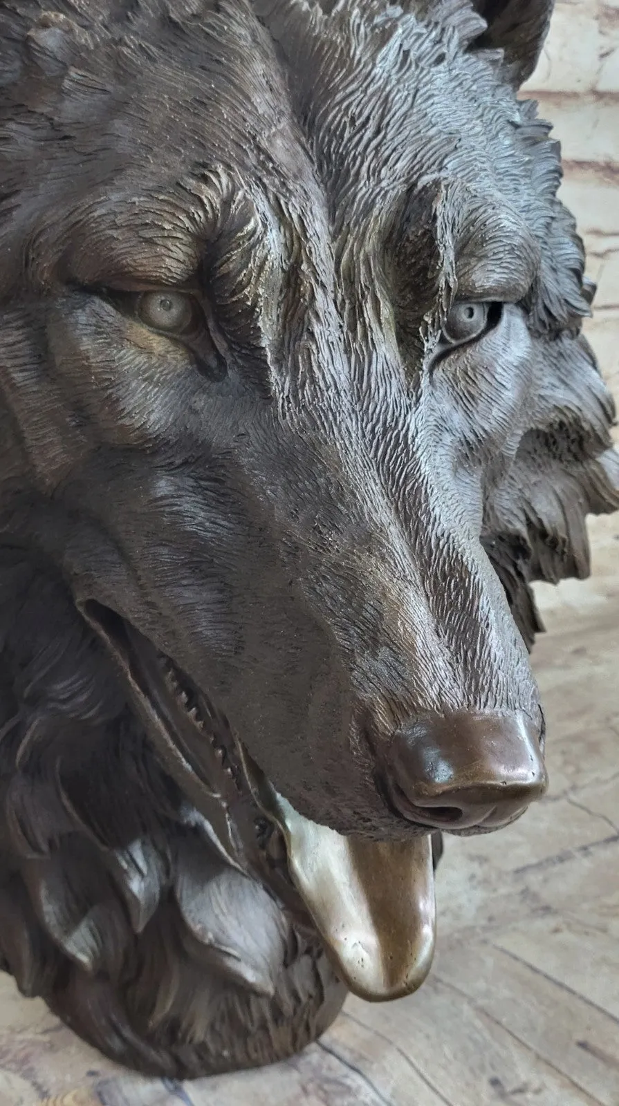 19`` bronze art sculpture good home decorate statue wall hanging wolf head