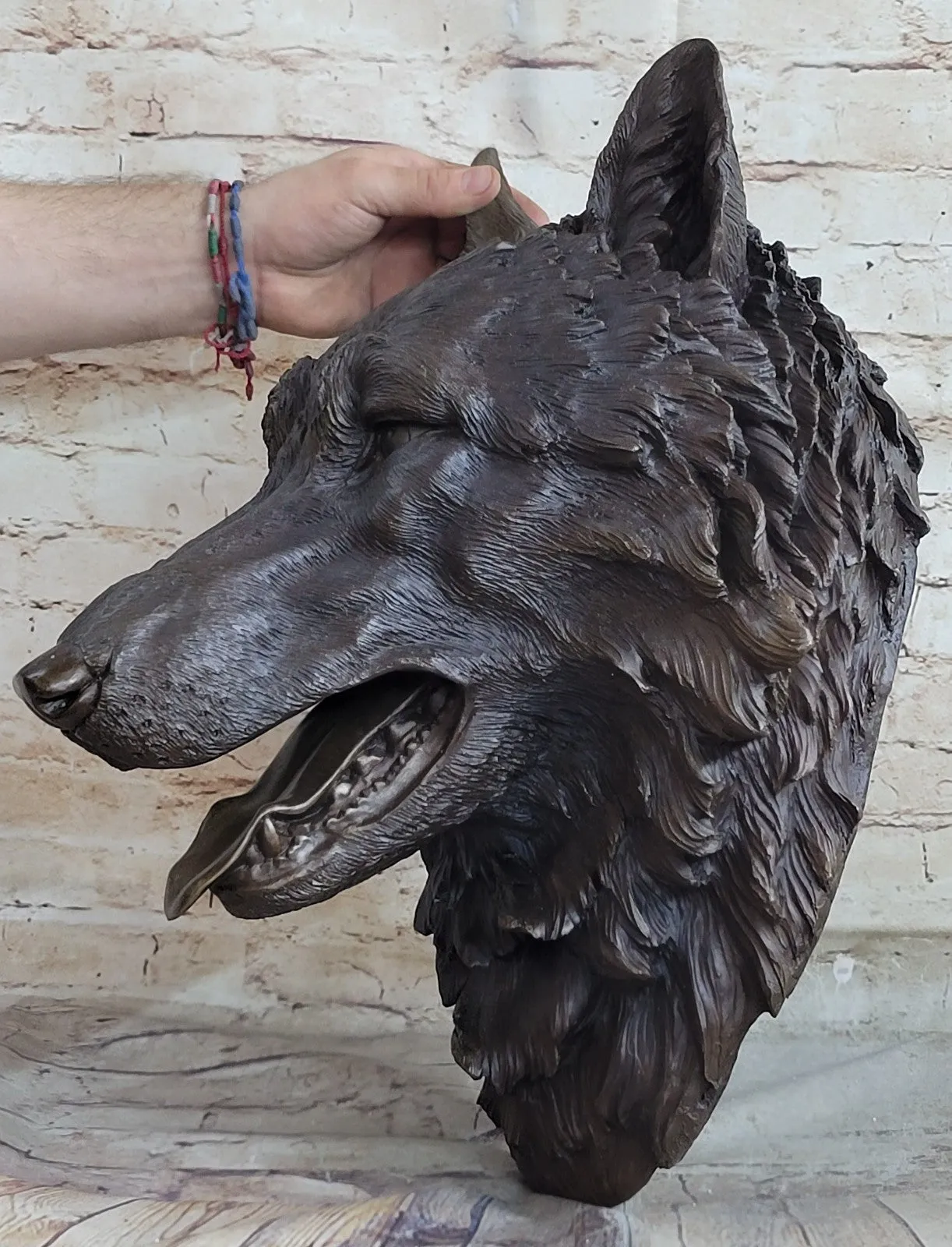 19`` bronze art sculpture good home decorate statue wall hanging wolf head