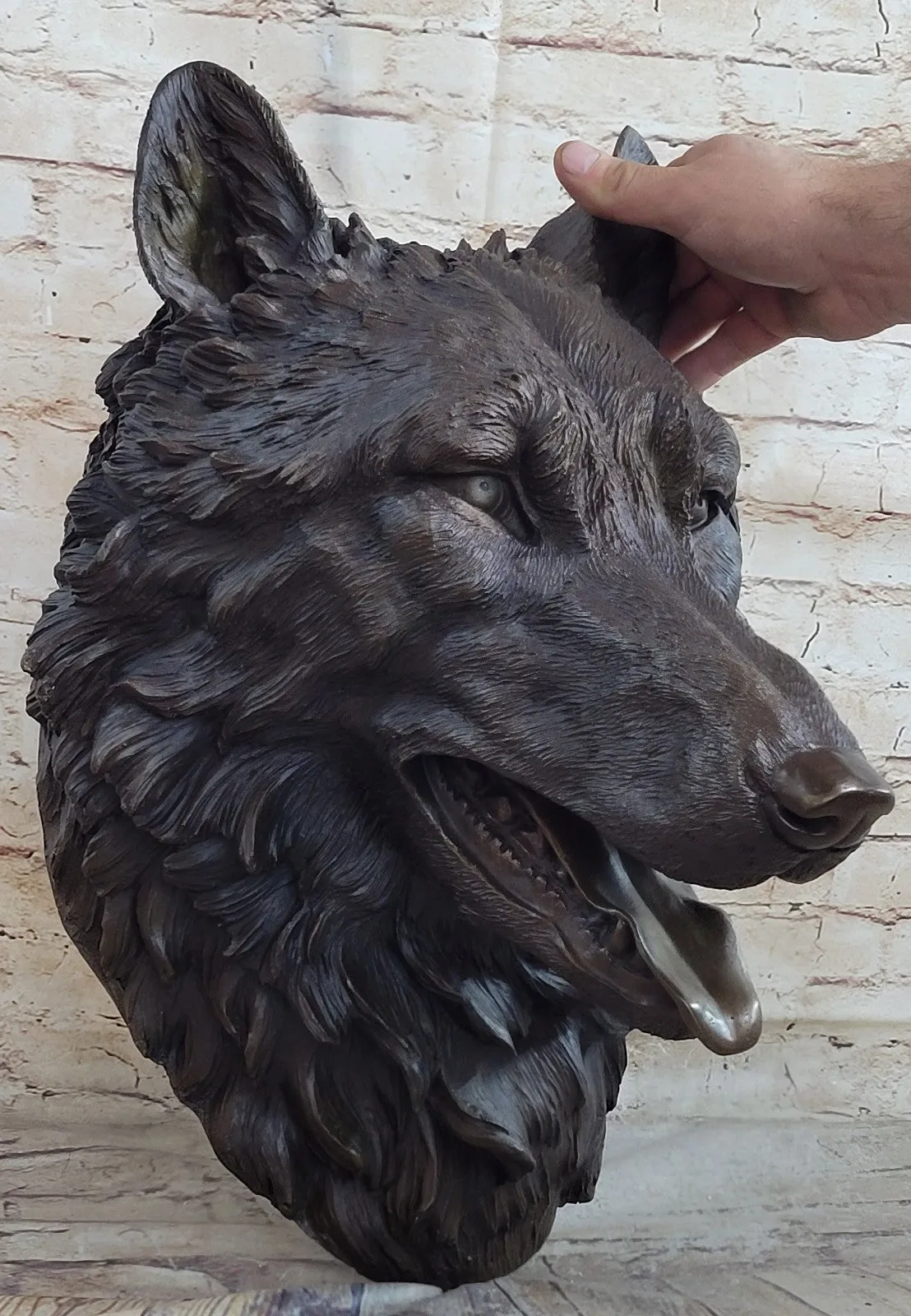 19`` bronze art sculpture good home decorate statue wall hanging wolf head