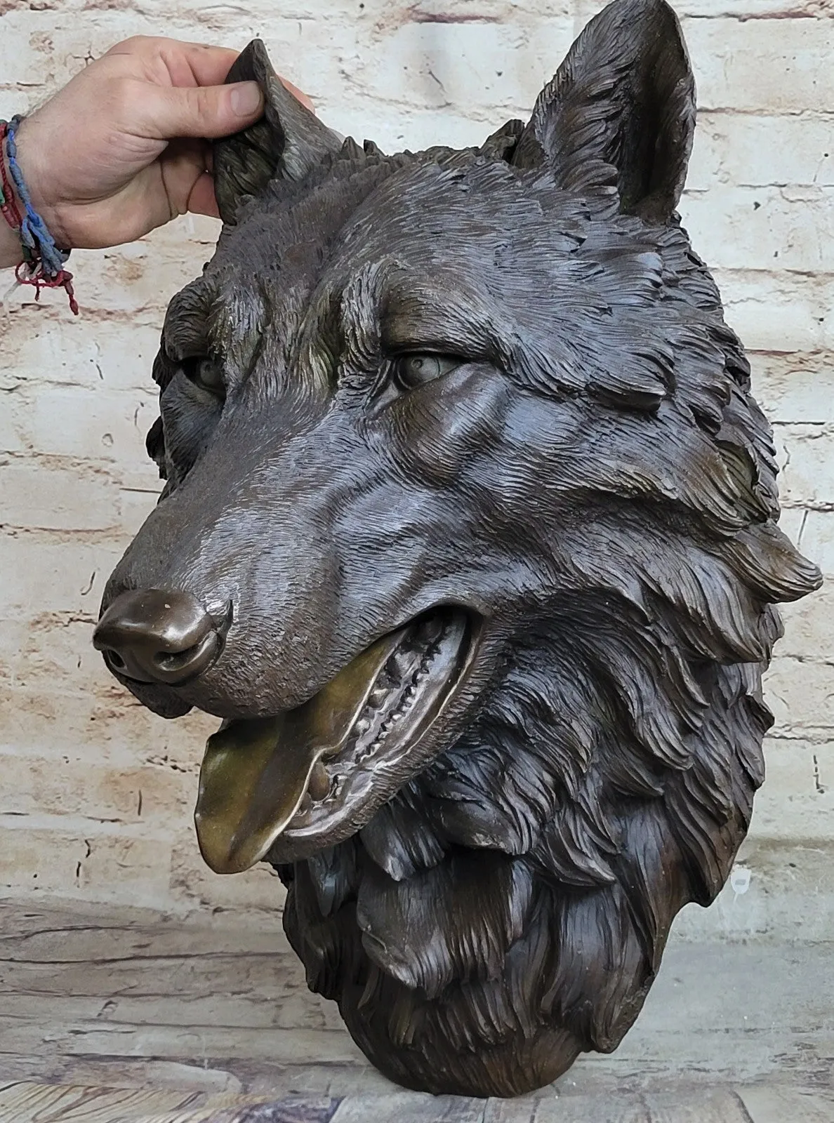 19`` bronze art sculpture good home decorate statue wall hanging wolf head