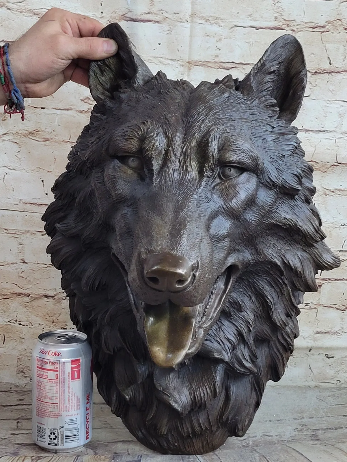 19`` bronze art sculpture good home decorate statue wall hanging wolf head