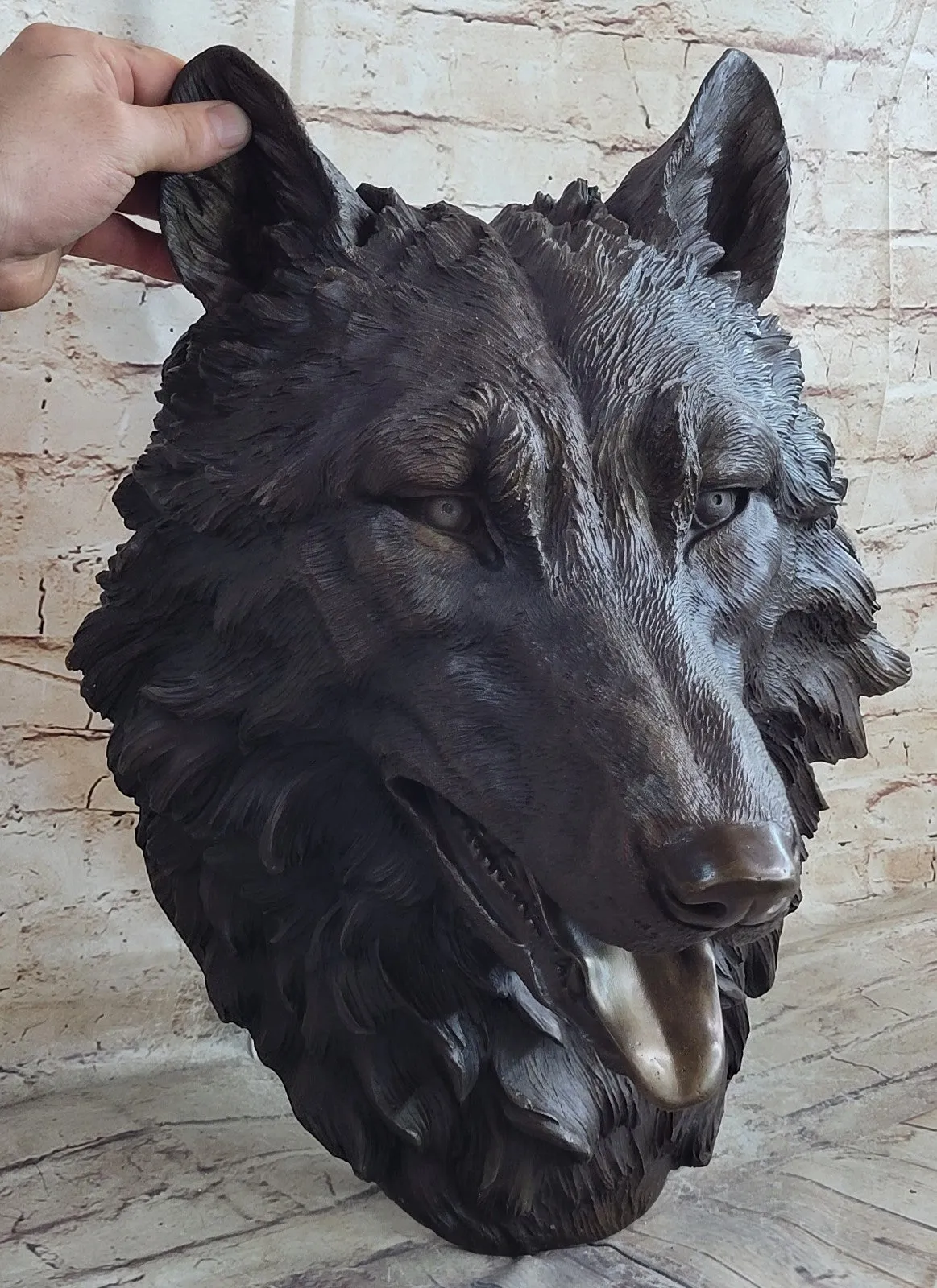 19`` bronze art sculpture good home decorate statue wall hanging wolf head