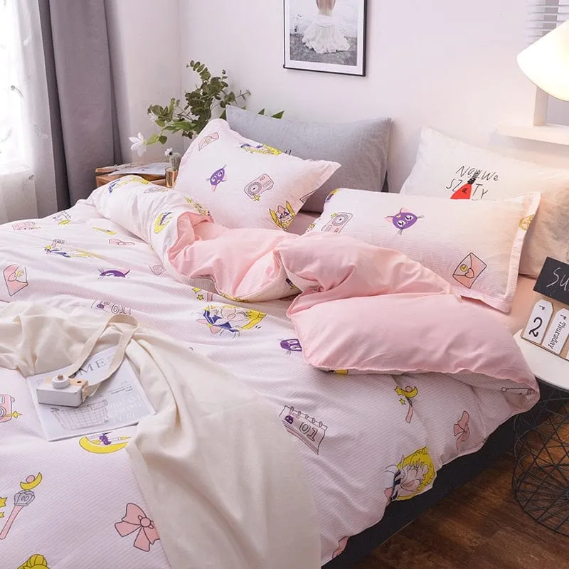 3/4pcs set Kawaii Anime Cotton Bedding Set