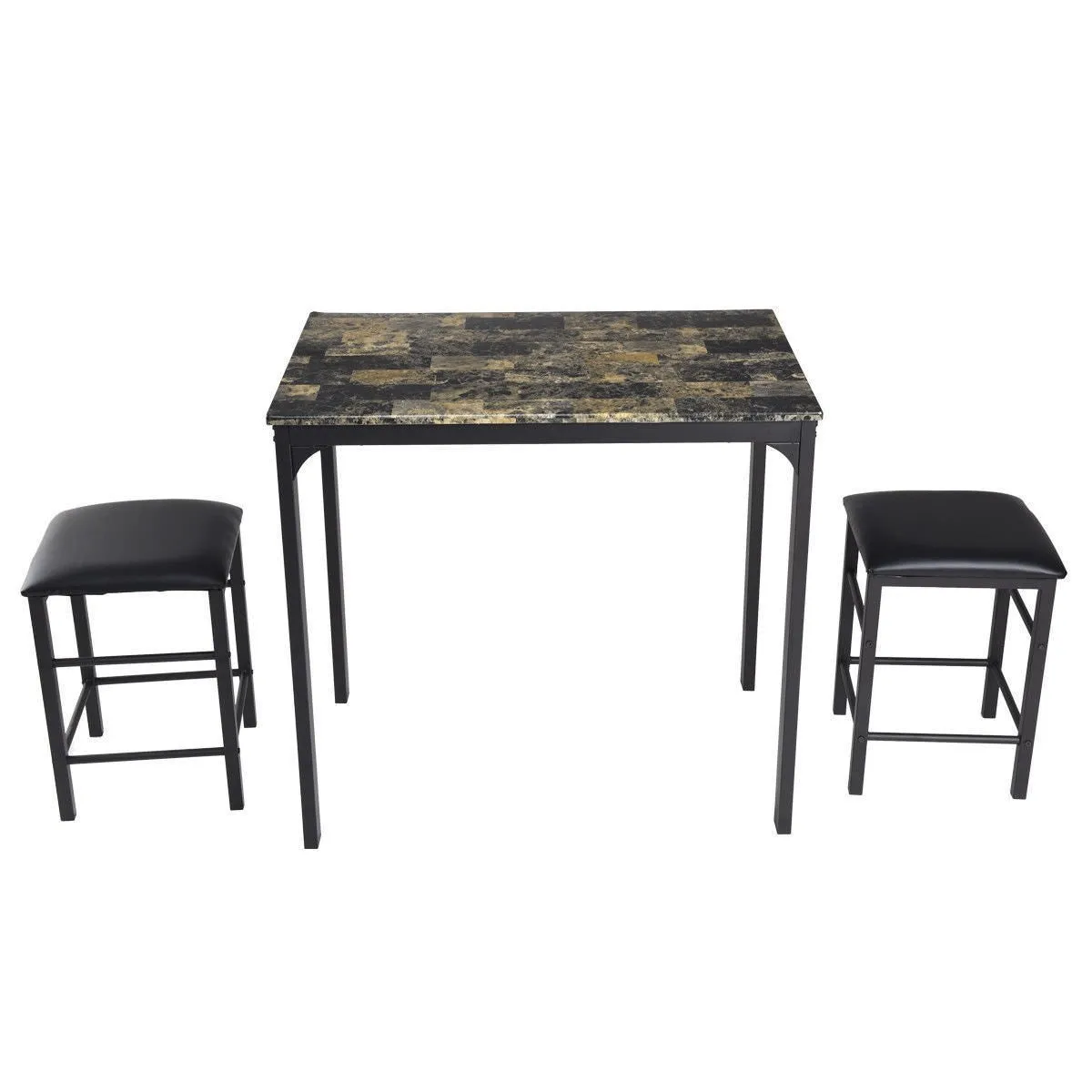 3pc Counter Height Faux Marble Dining Table Set - Brown