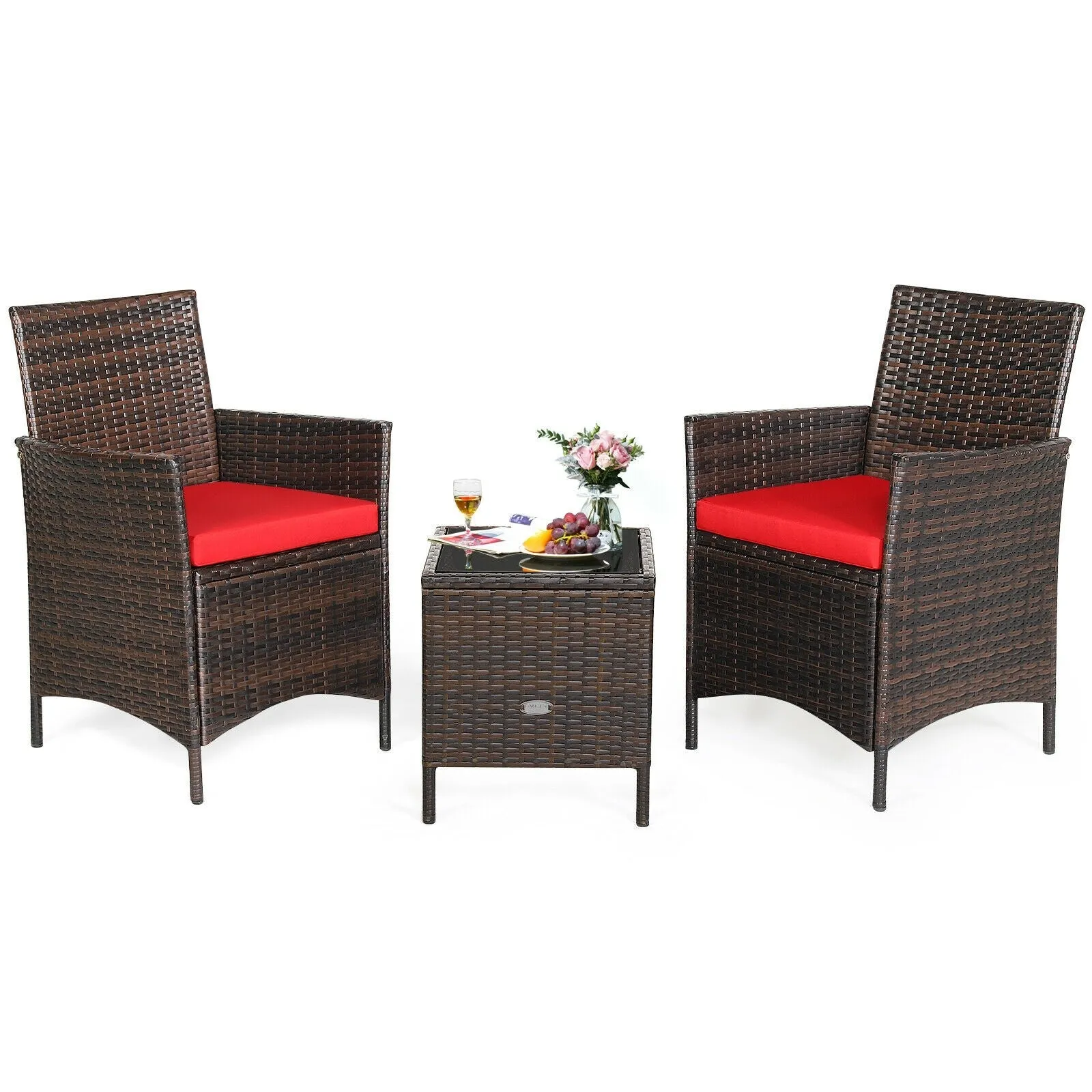 3pc Patio Rattan Furniture Set - Red