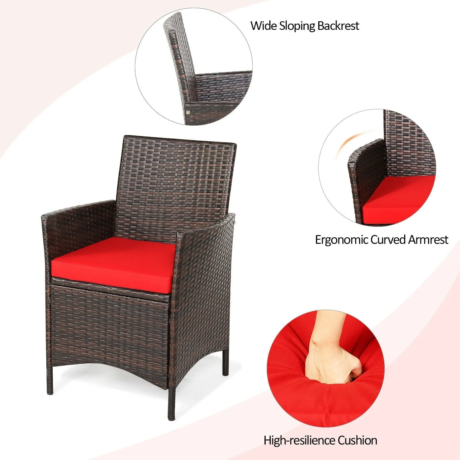 3pc Patio Rattan Furniture Set - Red