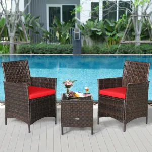 3pc Patio Rattan Furniture Set - Red