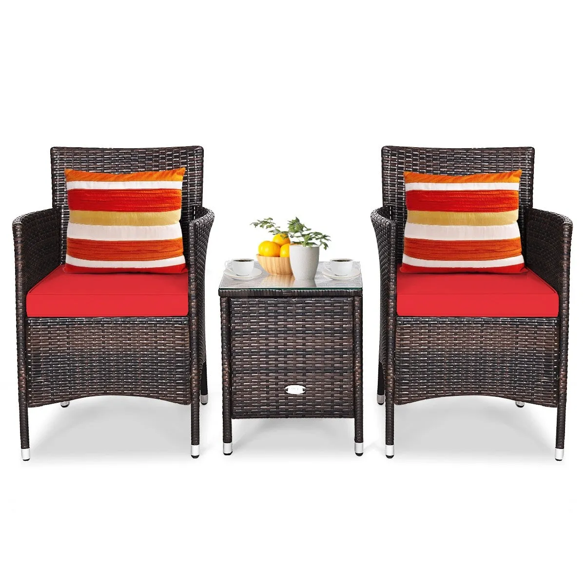 3pc Patio Wicker Rattan Outdoor Furniture Set -Red