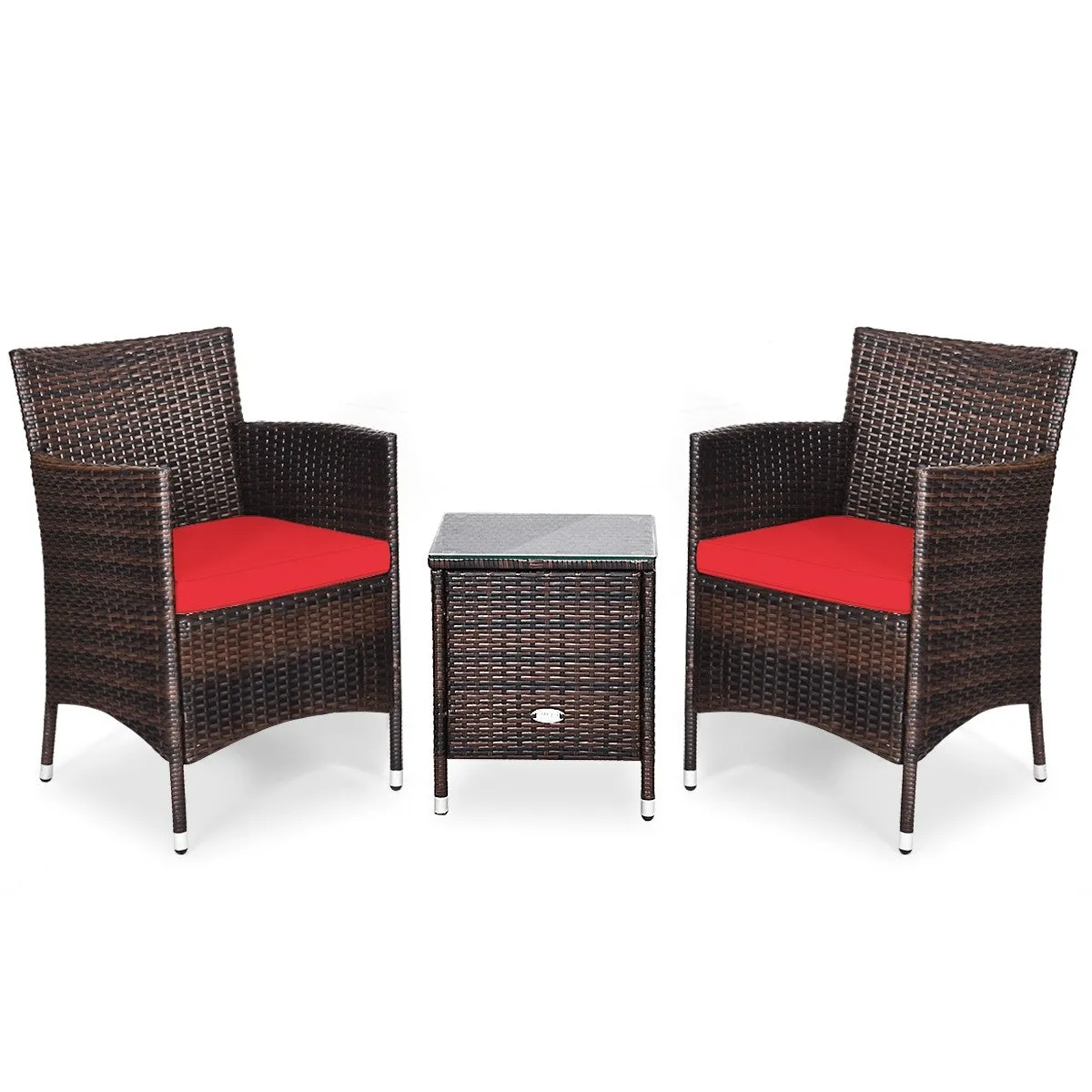 3pc Patio Wicker Rattan Outdoor Furniture Set -Red