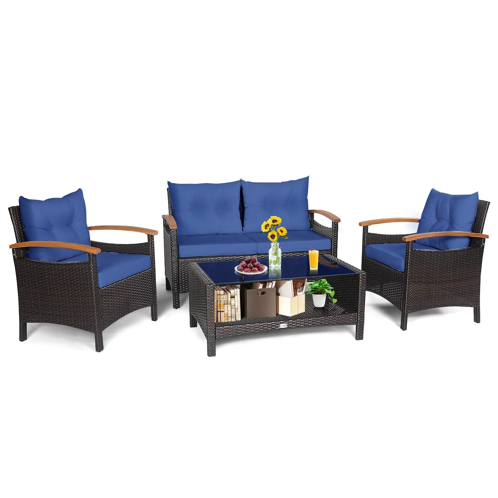 4pc Patio Rattan Furniture Set - Navy