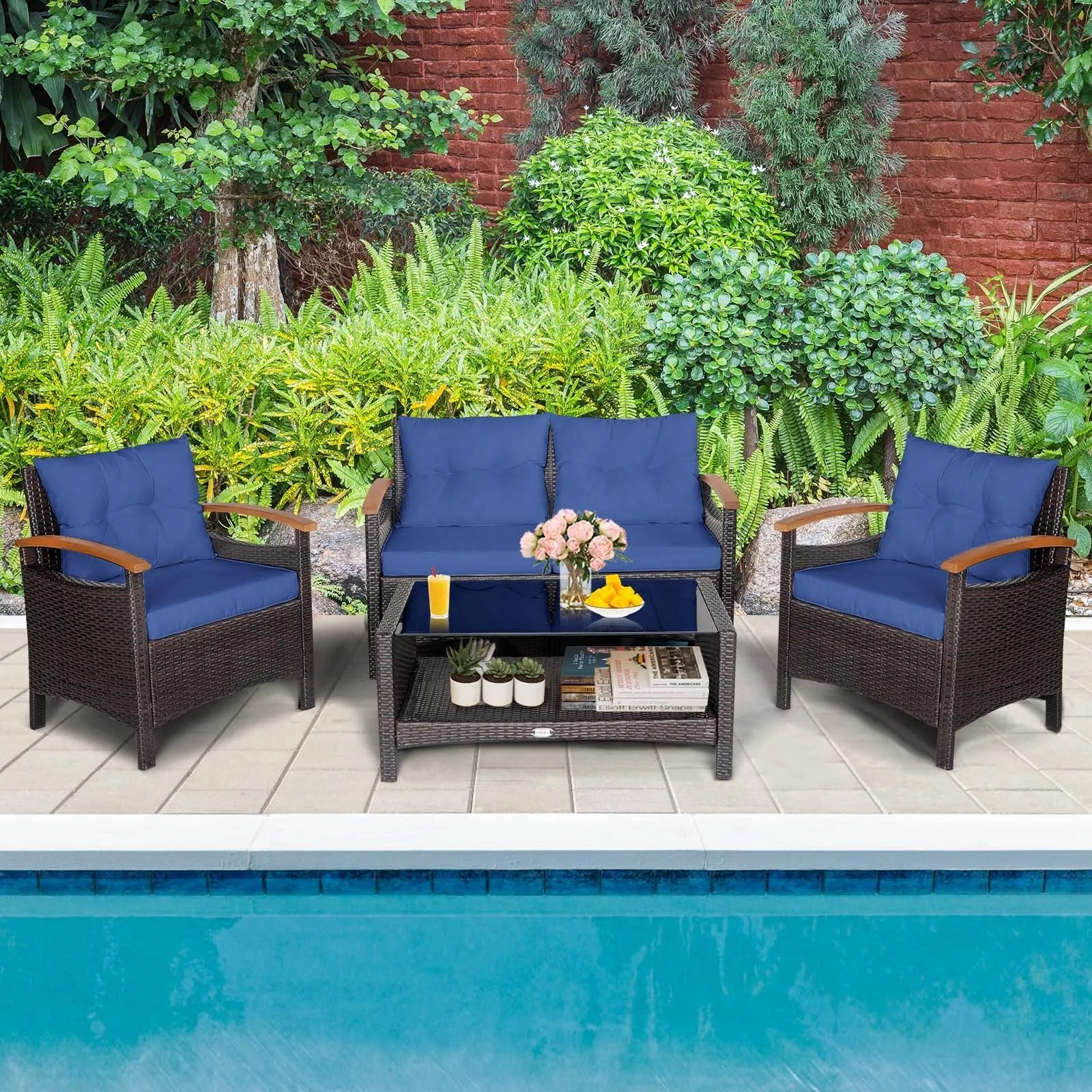 4pc Patio Rattan Furniture Set - Navy