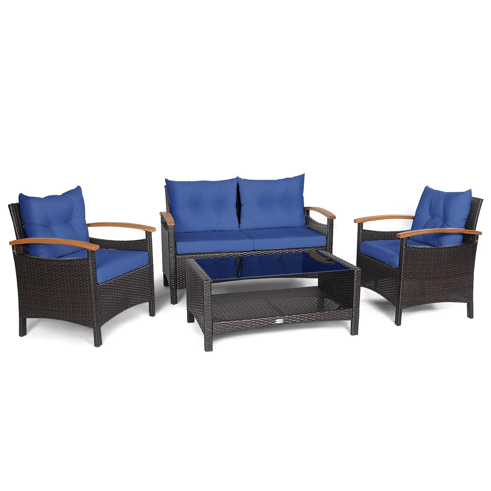 4pc Patio Rattan Furniture Set - Navy