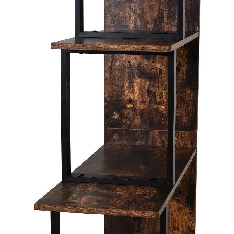 5-Tier Wooden Ladder Bookshelf - Rustic Brown