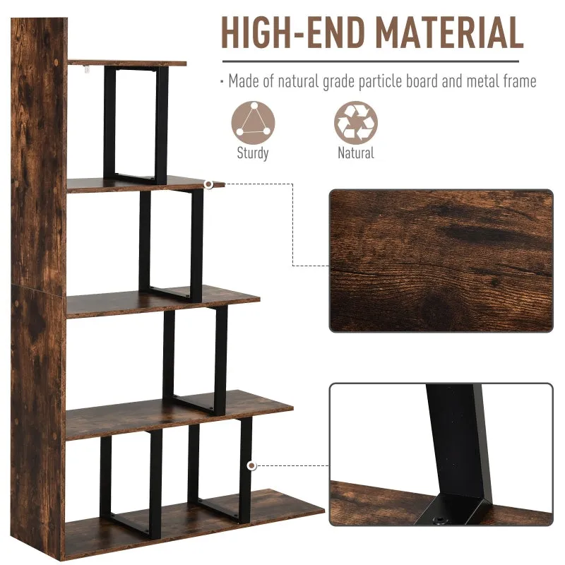 5-Tier Wooden Ladder Bookshelf - Rustic Brown