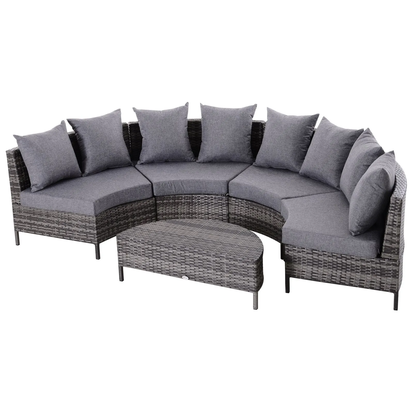 5pc Half Moon Wicker Rattan Outdoor Patio Furniture Set - Grey