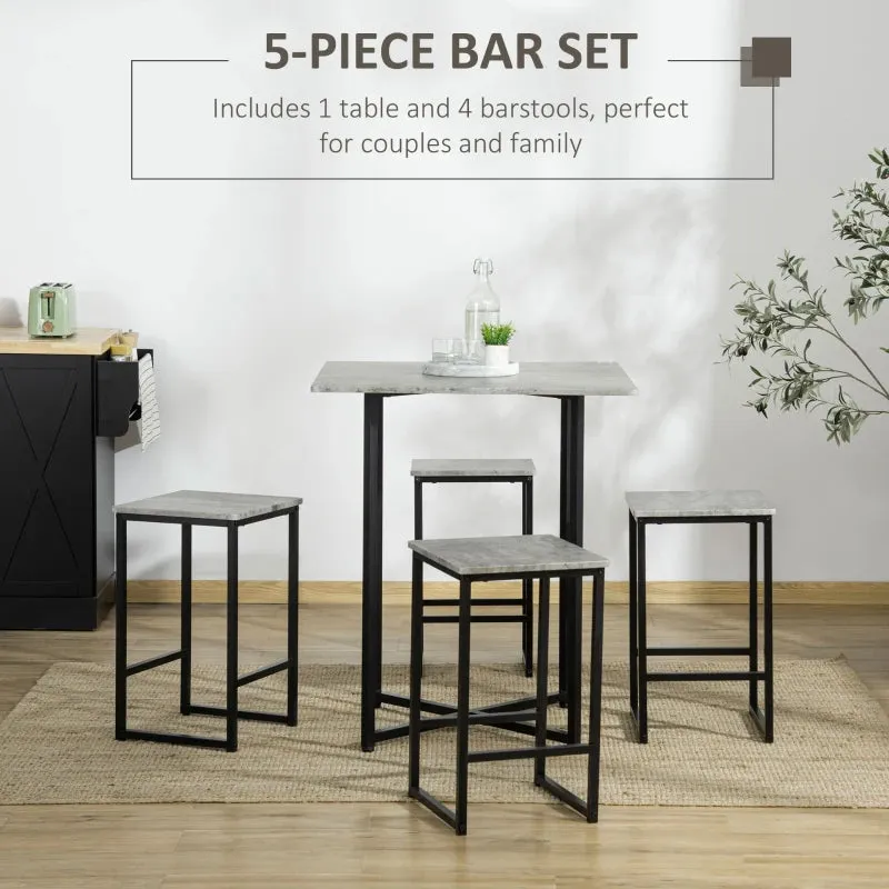 5pc Square Bar Table with Stools - Gray