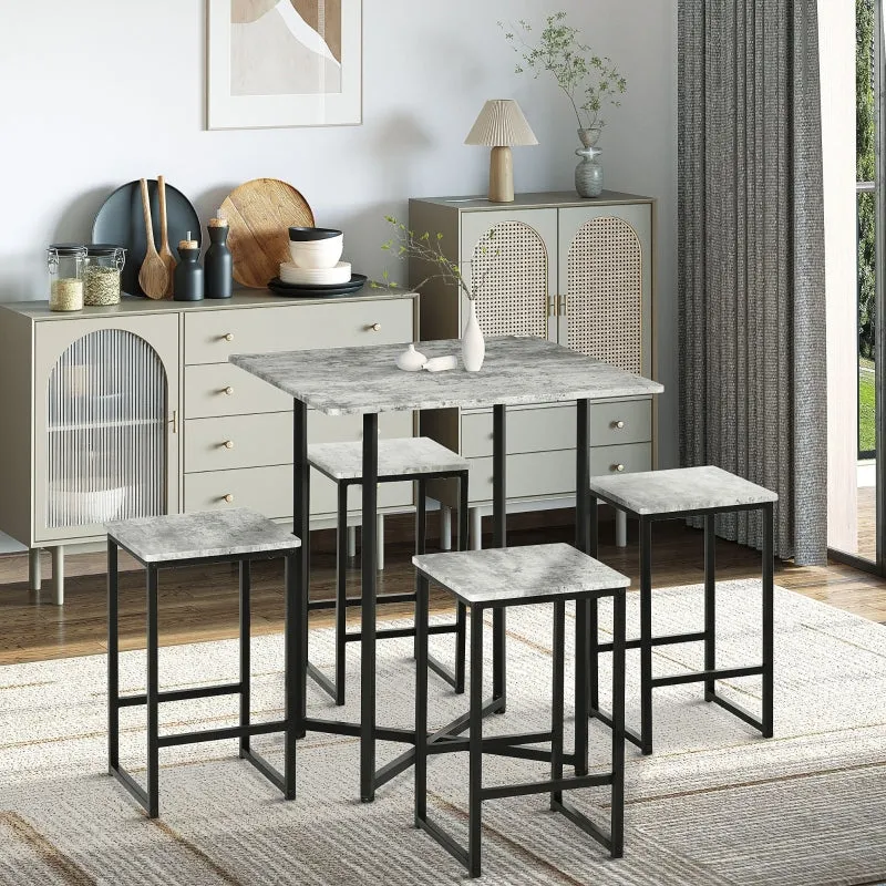 5pc Square Bar Table with Stools - Gray