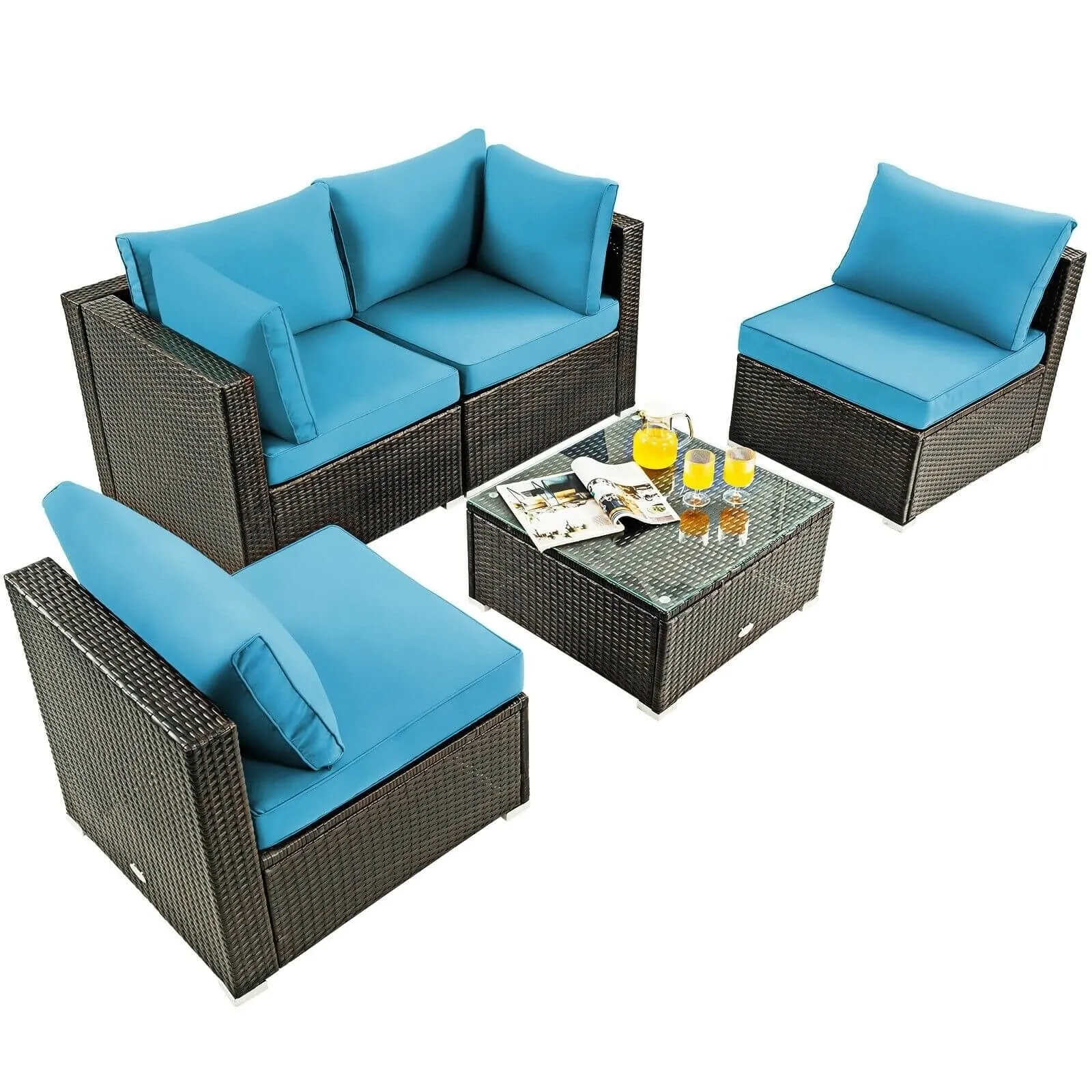 5pc Wicker Rattan Cushioned Patio Furniture Set - Turquoise