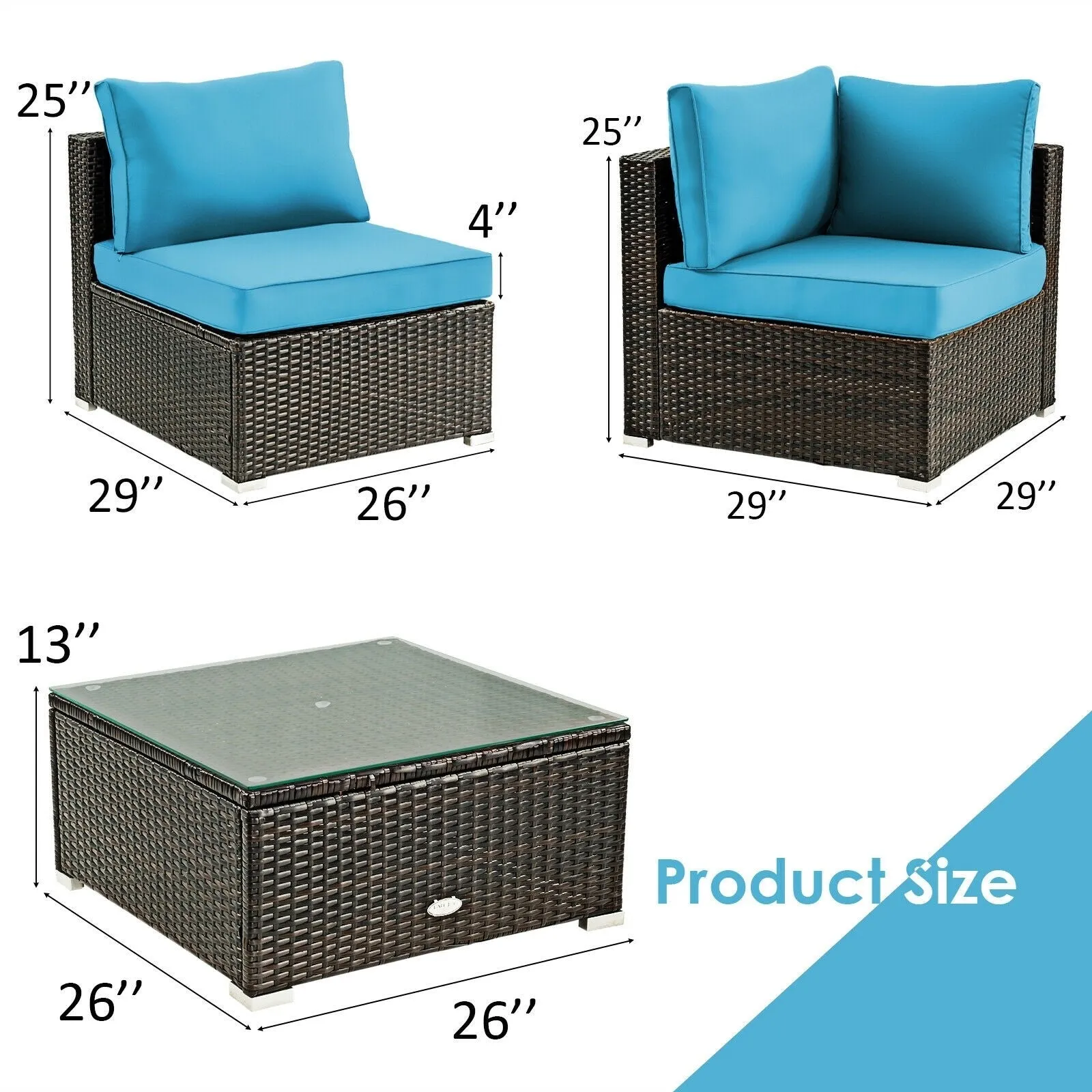 5pc Wicker Rattan Cushioned Patio Furniture Set - Turquoise