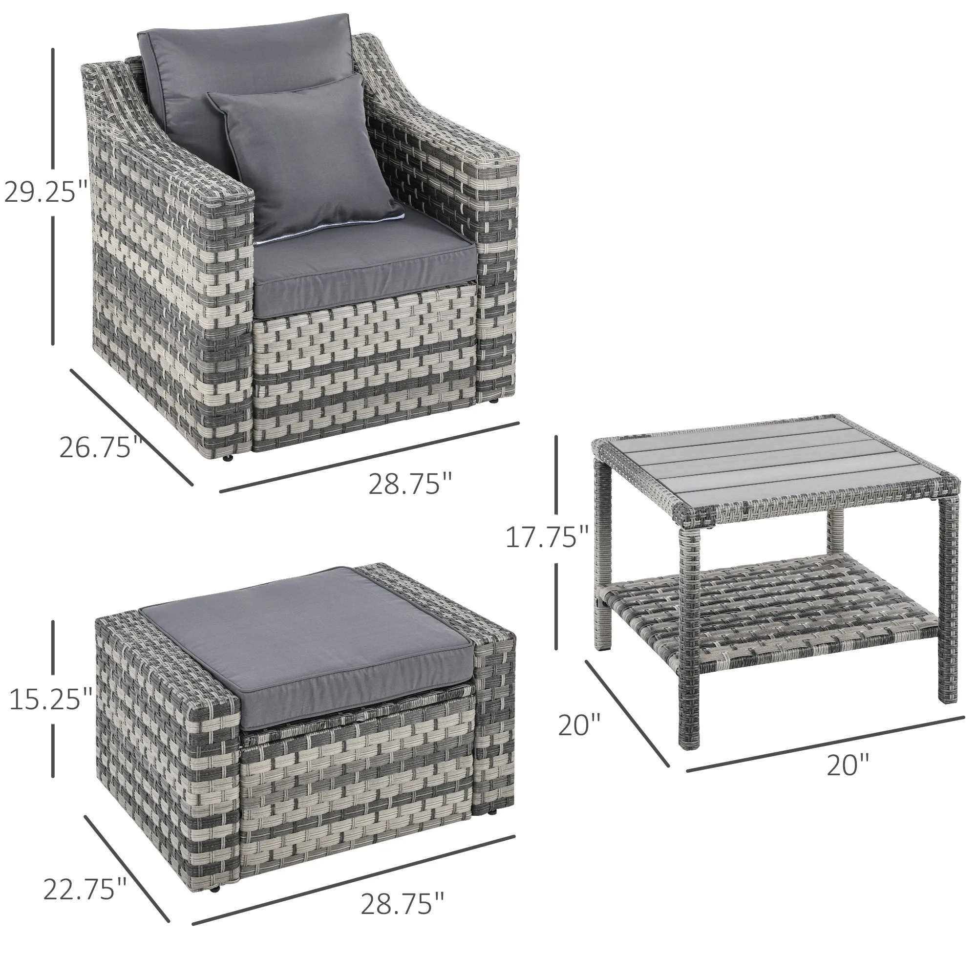 5pc Wicker Rattan Patio Conversation Set with Cushioned Armchair - Grey