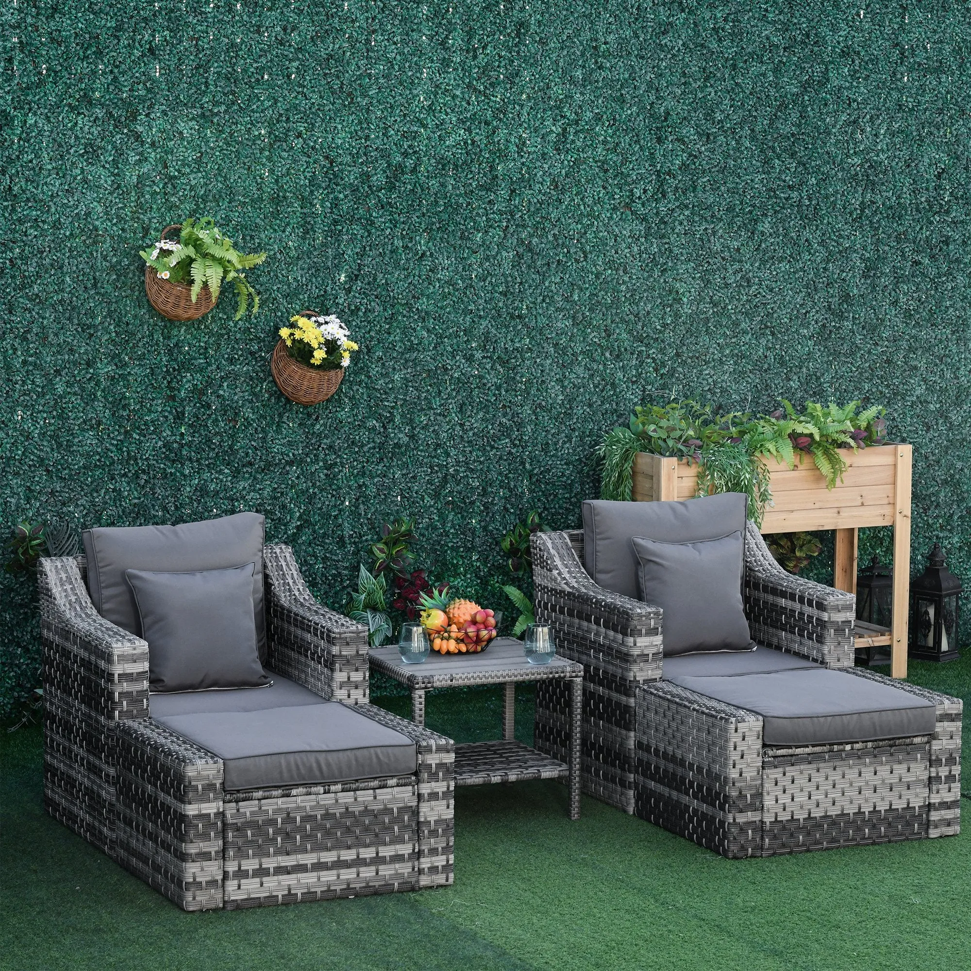 5pc Wicker Rattan Patio Conversation Set with Cushioned Armchair - Grey