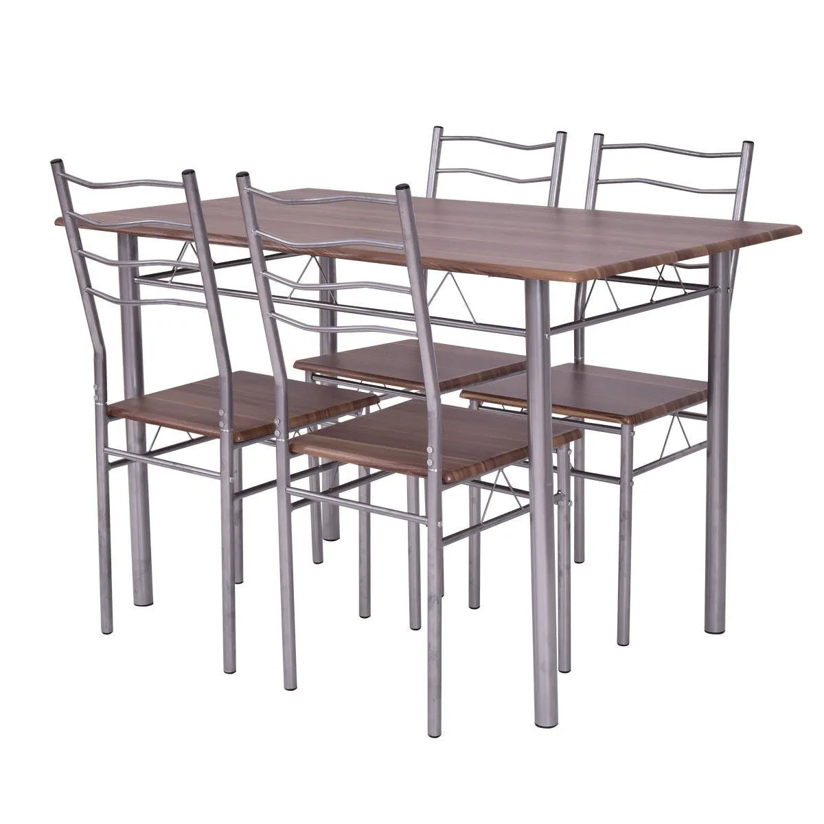 5pc Wood Metal Dining Table Set - Walnut