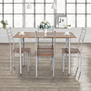 5pc Wood Metal Dining Table Set - Walnut