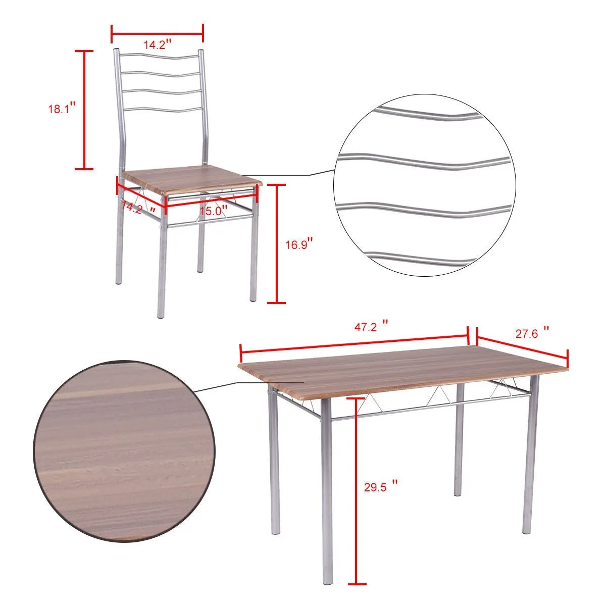 5pc Wood Metal Dining Table Set - Walnut