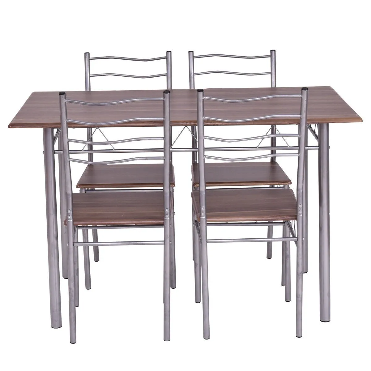 5pc Wood Metal Dining Table Set - Walnut