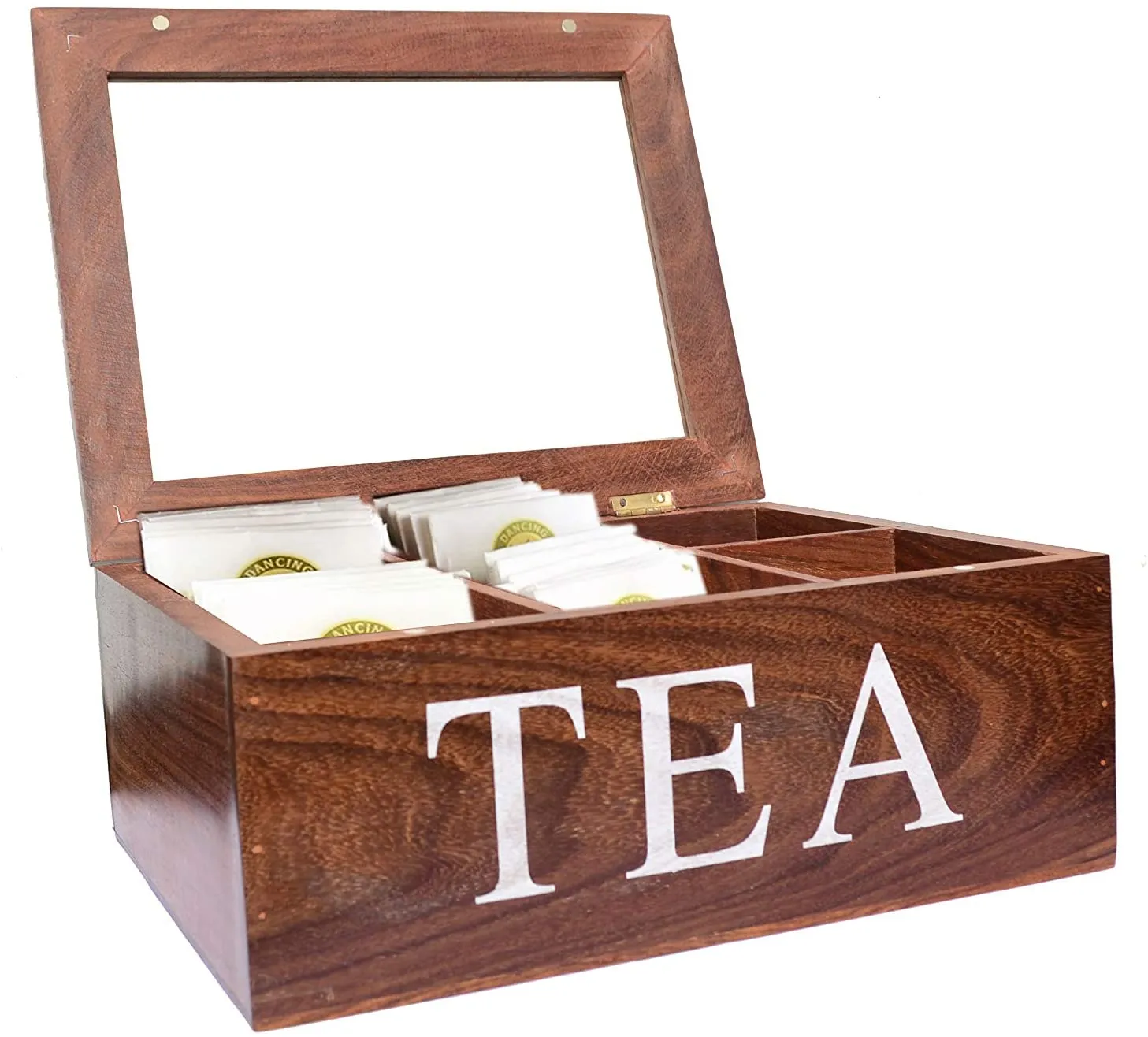 6 Compartments Wooden Chest Tea Storage Box With Transparent Window