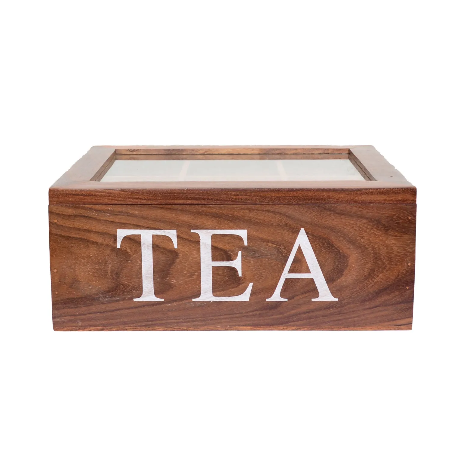 6 Compartments Wooden Chest Tea Storage Box With Transparent Window