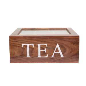 6 Compartments Wooden Chest Tea Storage Box With Transparent Window