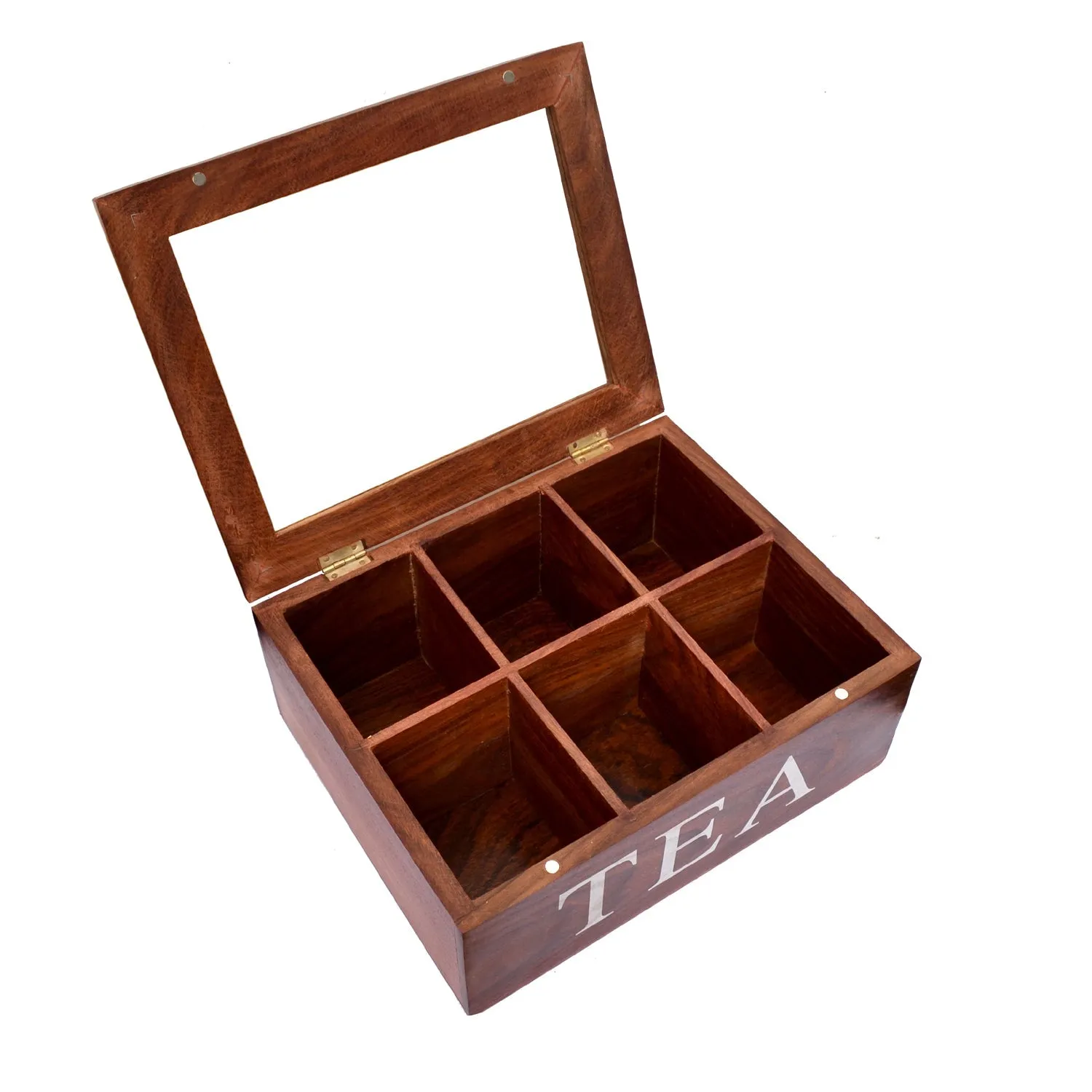 6 Compartments Wooden Chest Tea Storage Box With Transparent Window