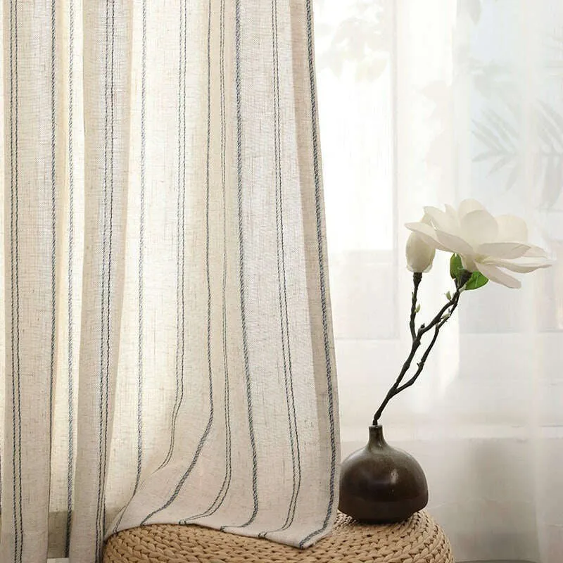 Annapolis Linen Stripe Semi - Shading Curtain - Beige