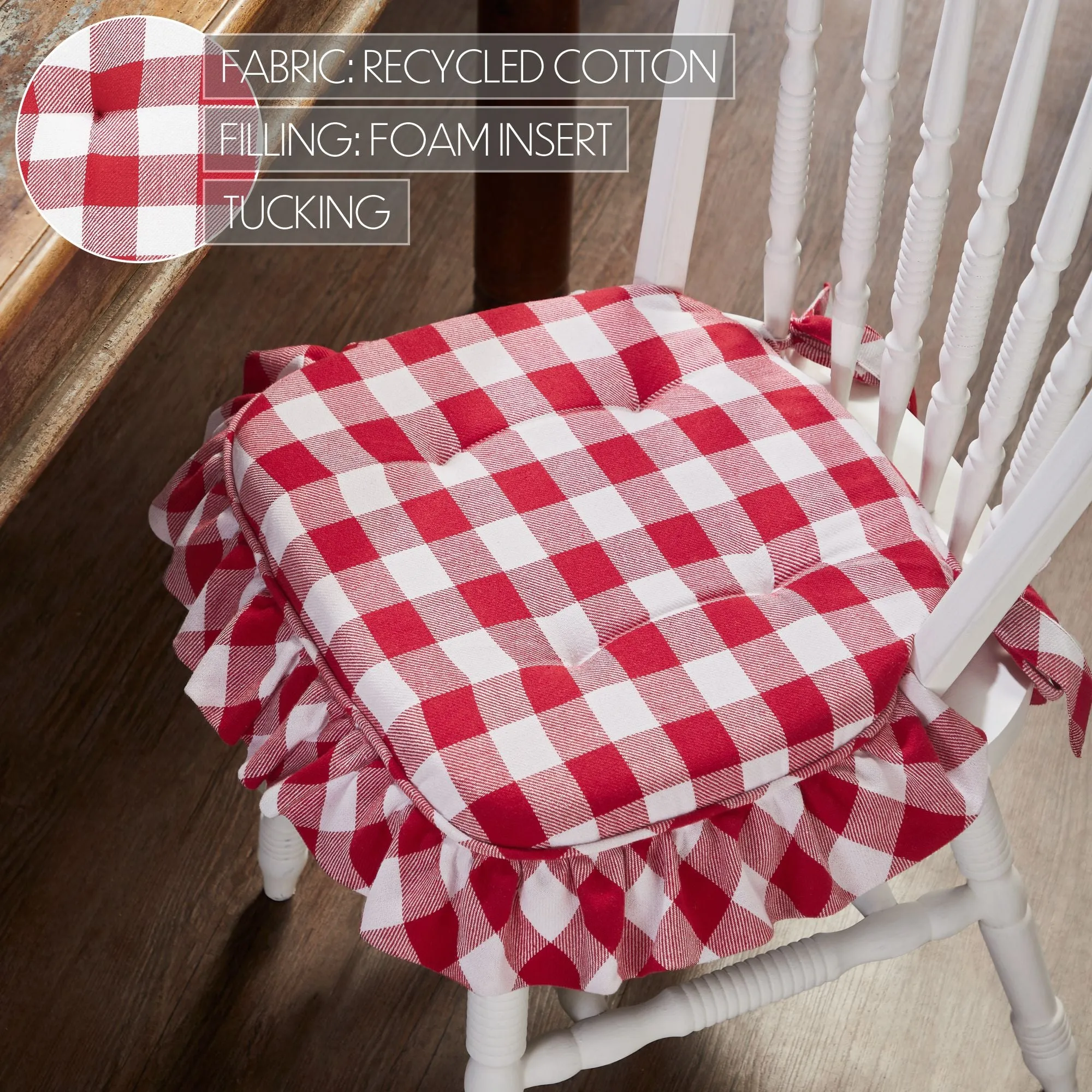 Annie Buffalo Check Red Ruffled Chair Pad 16.5x18