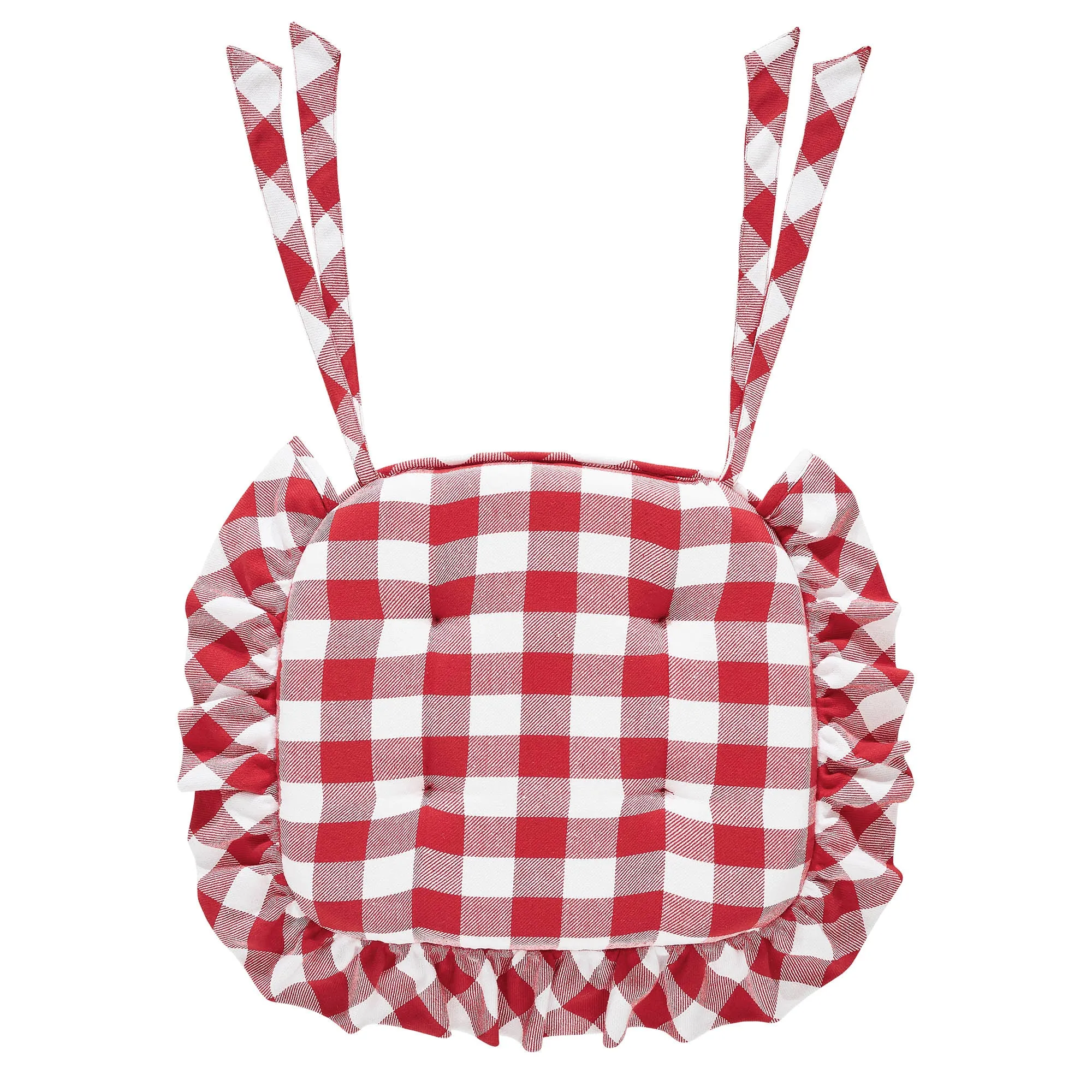 Annie Buffalo Check Red Ruffled Chair Pad 16.5x18