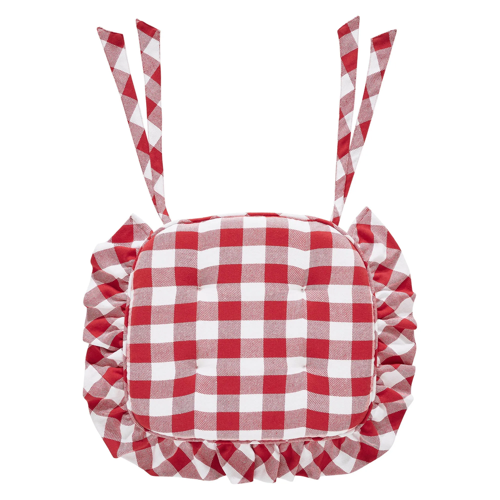 Annie Buffalo Check Red Ruffled Chair Pad 16.5x18