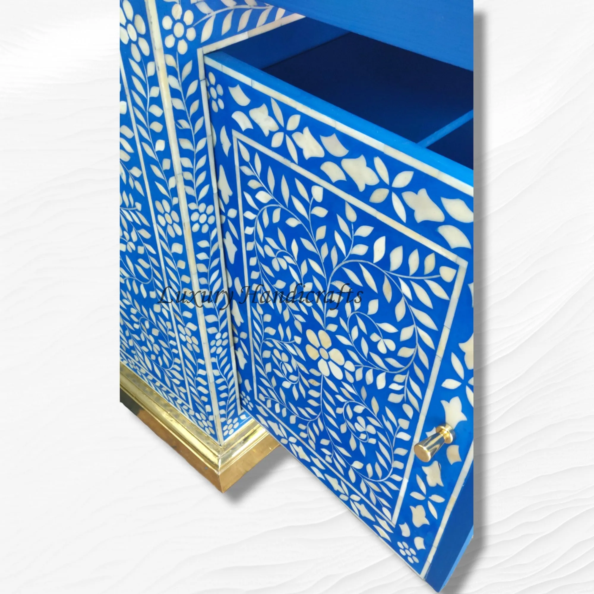 Arabic Floral Bone Inlay Buffet Blue