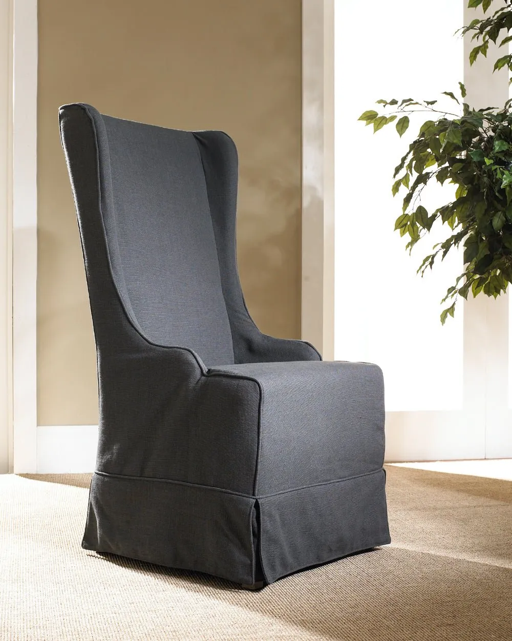 Atlantic Beach Wing Dining Chair - Slipcover only - Charcoal Linen