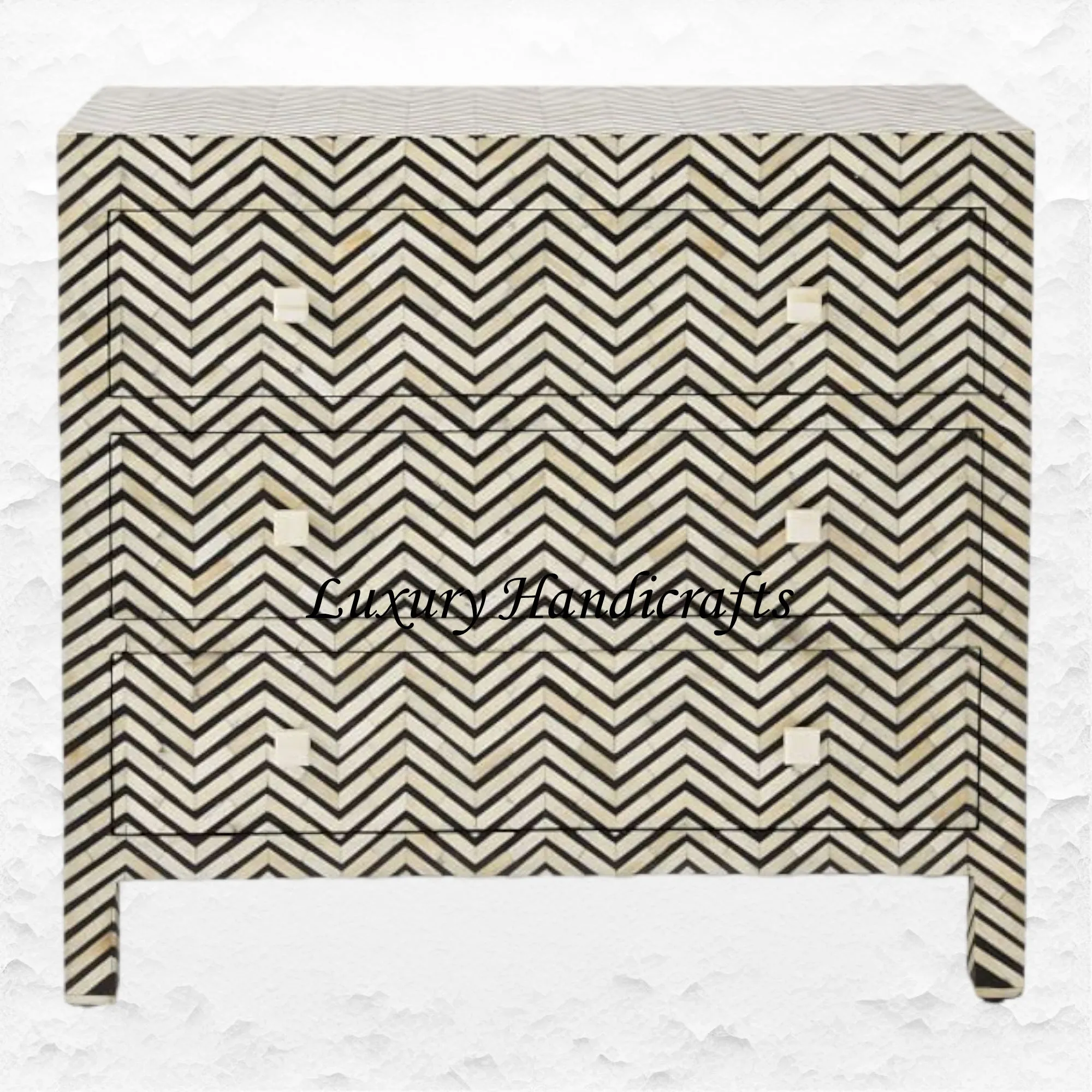 Bone Inlay 3 Drawer Dresser Chevron Black