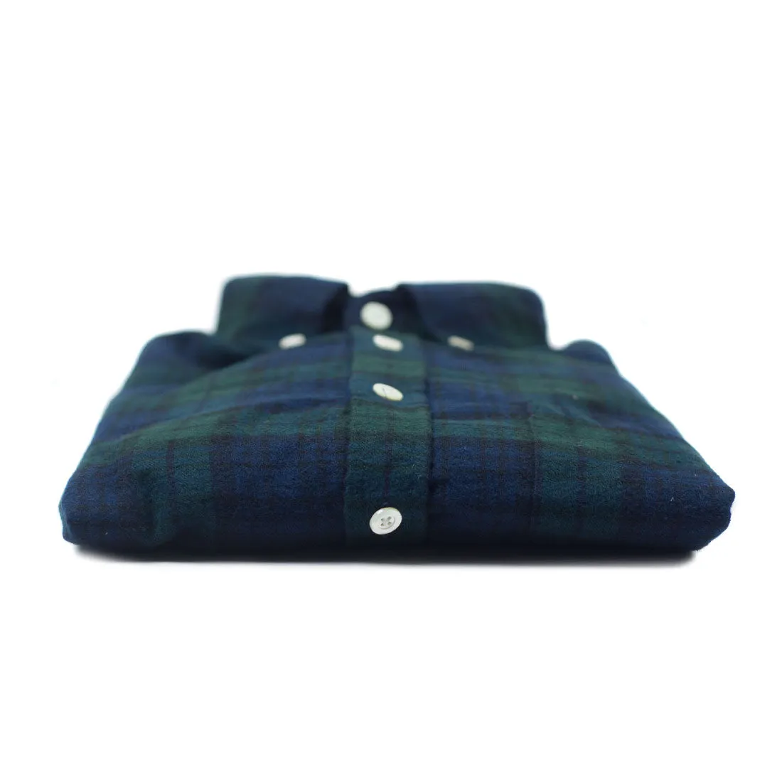 Bonfim shirt in green & blue blackwatch plaid cotton flannel (Restock)