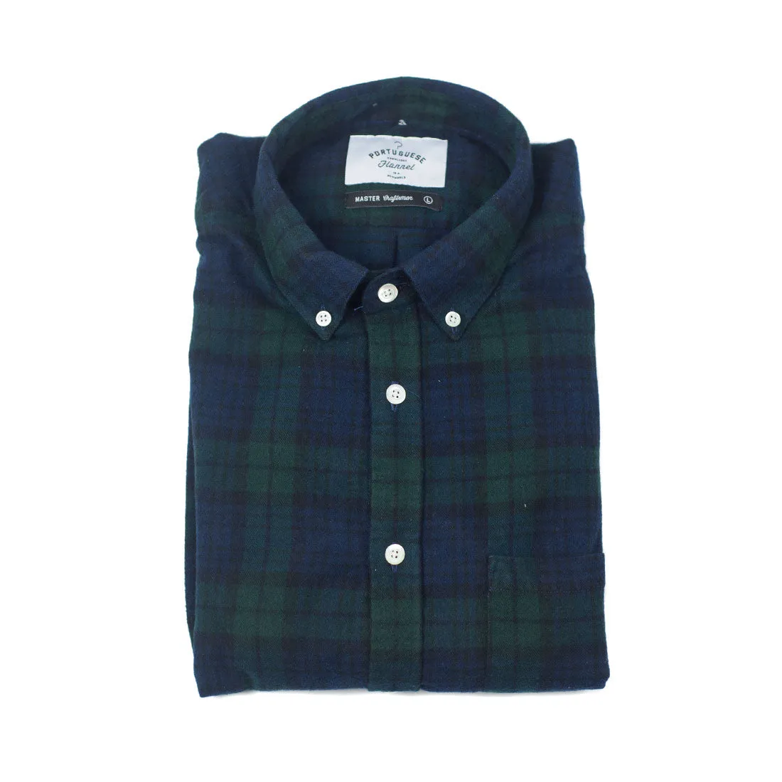 Bonfim shirt in green & blue blackwatch plaid cotton flannel (Restock)