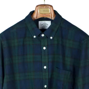 Bonfim shirt in green & blue blackwatch plaid cotton flannel (Restock)