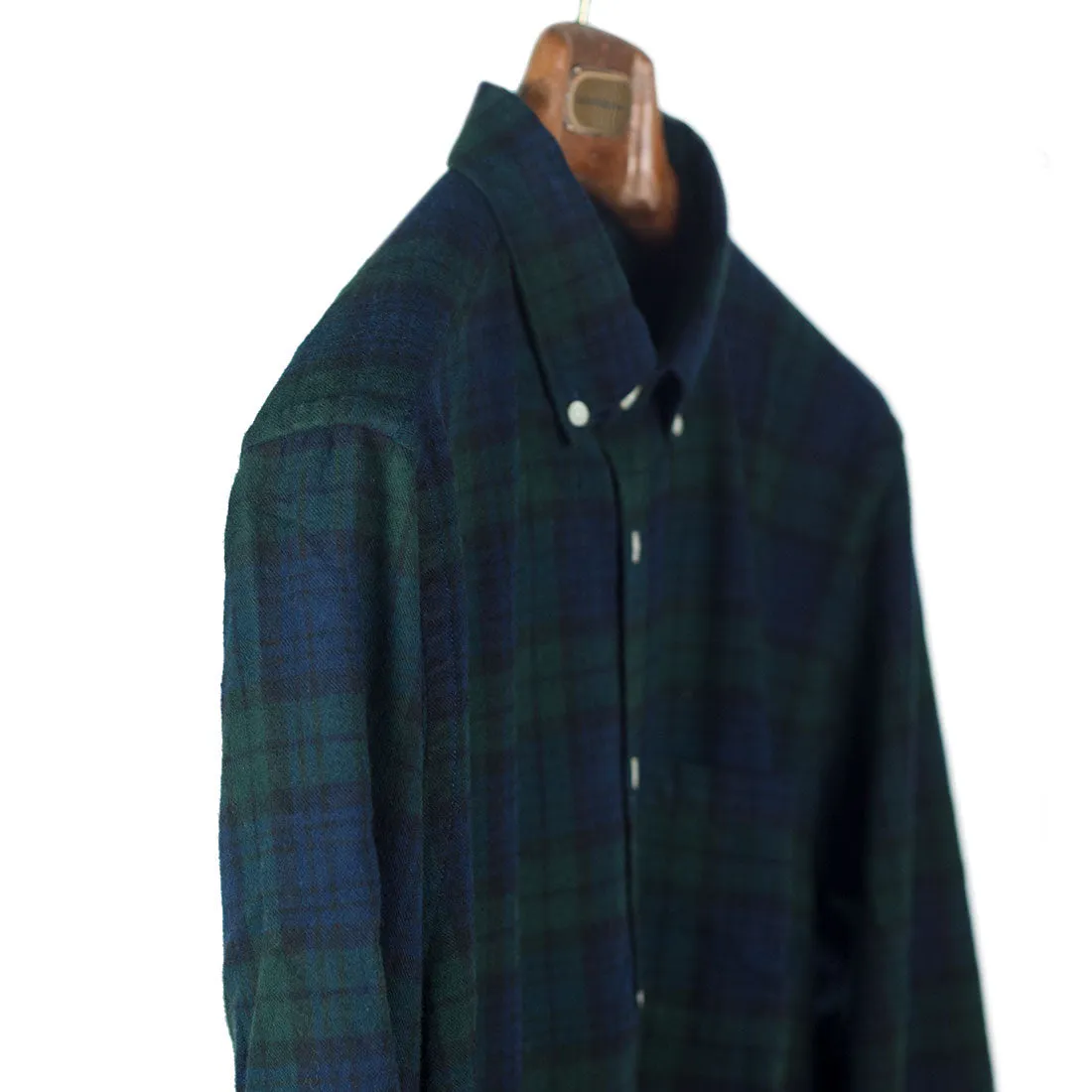 Bonfim shirt in green & blue blackwatch plaid cotton flannel (Restock)