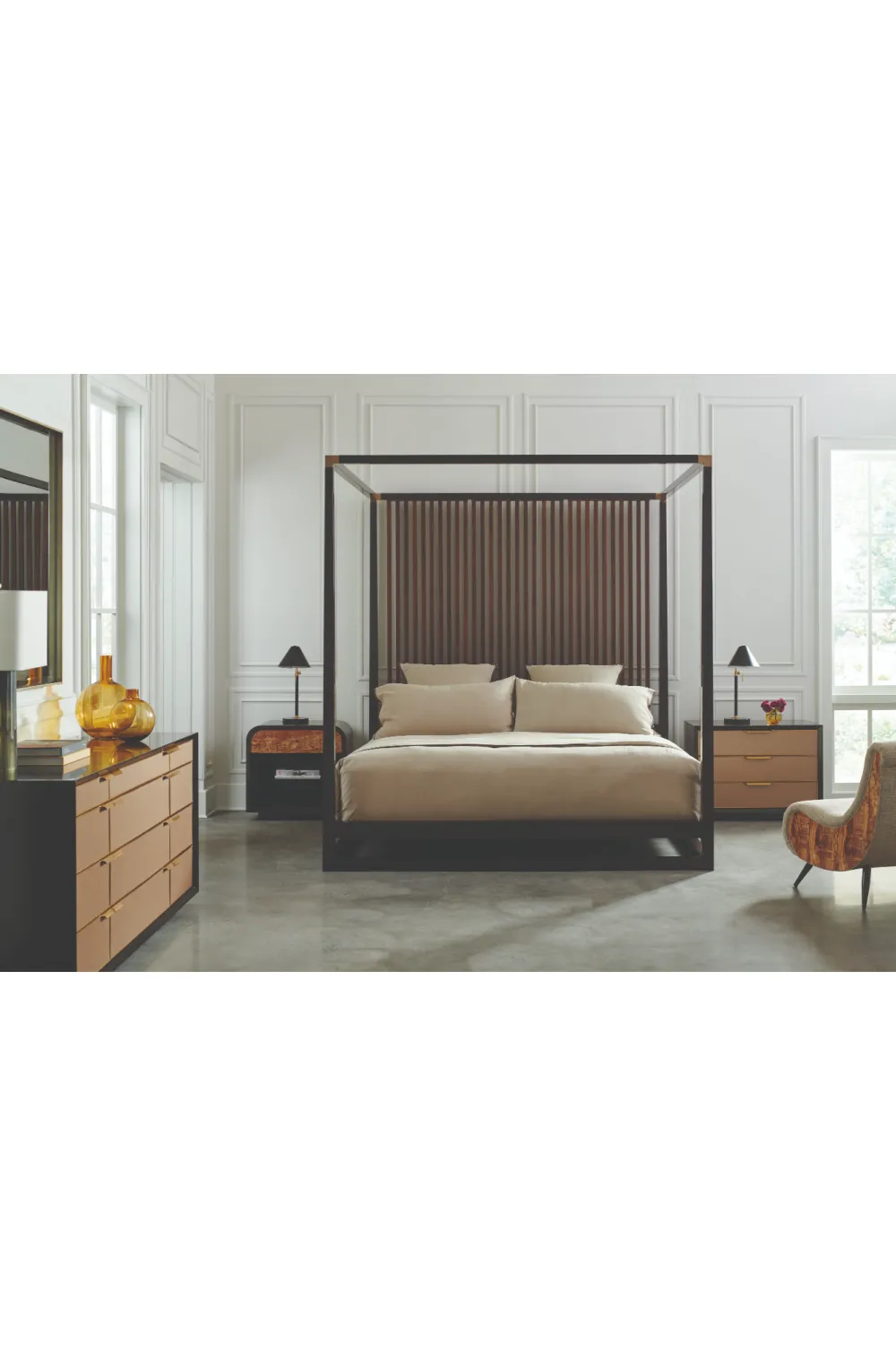 Brown Wooden Canopy Bed | Caracole Pinstripe